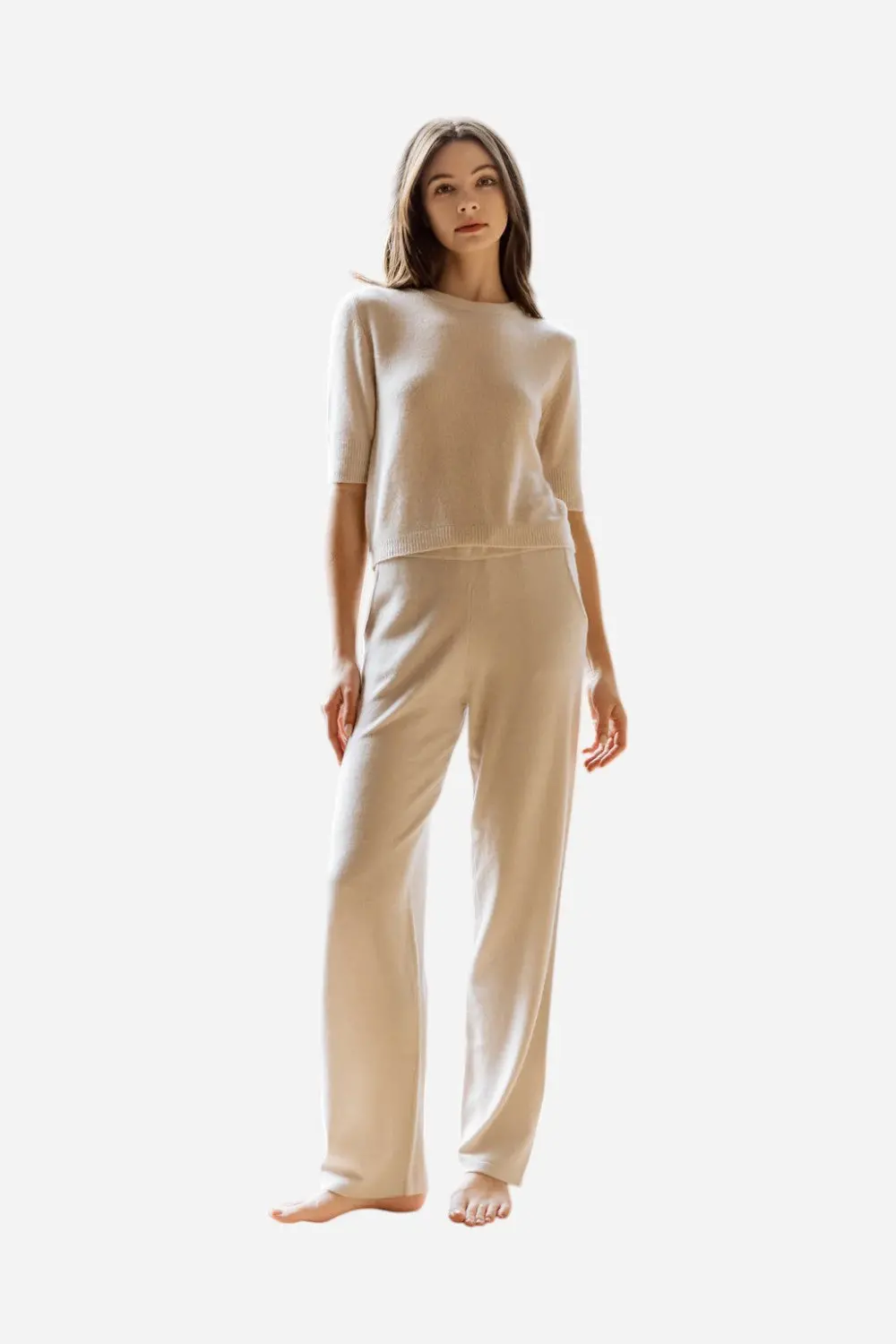 W. Cashmere Celina Short Sleeve Crewneck In Fog 1