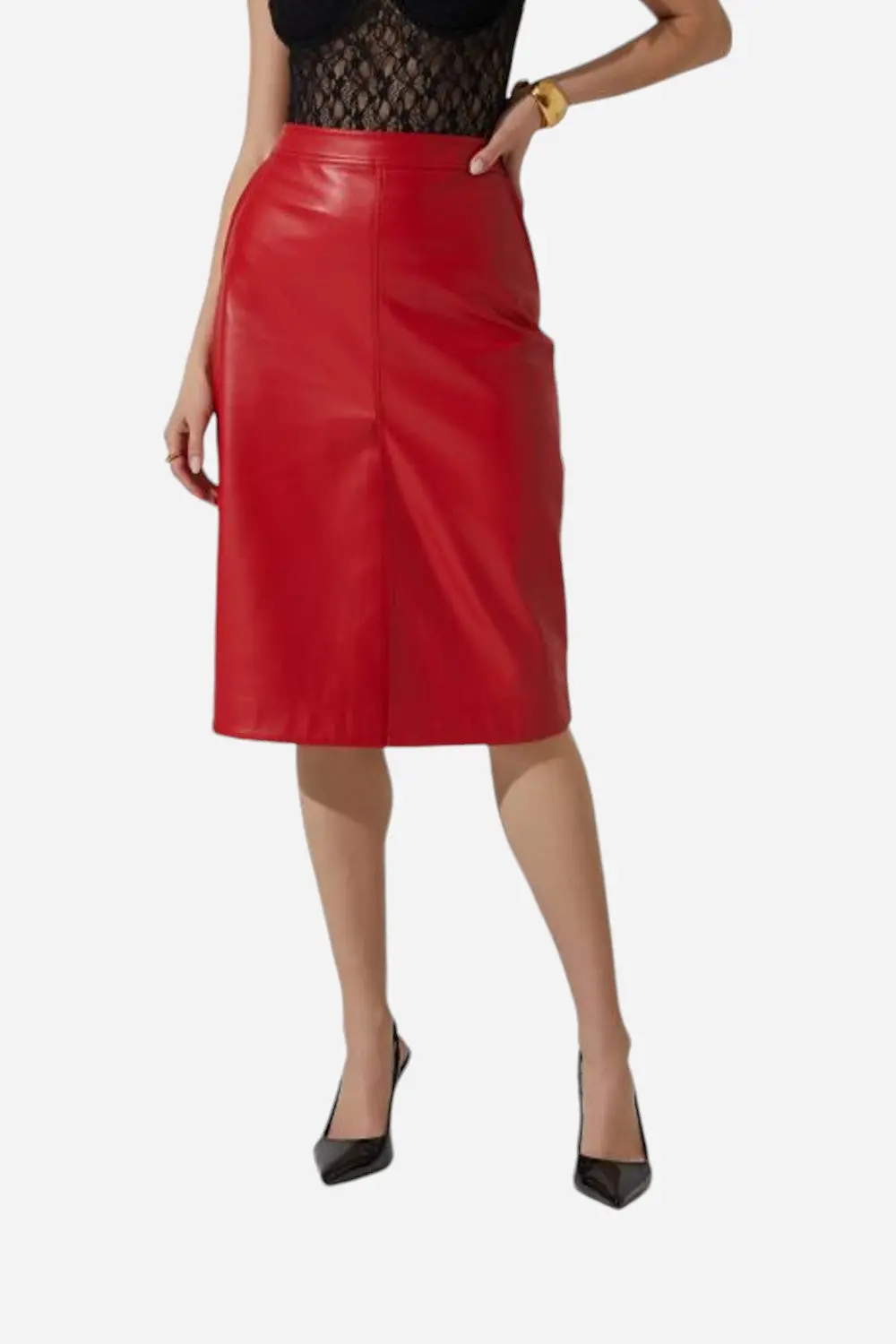 Astr Ladonne Faux Leather Midi Skirt In Red 1
