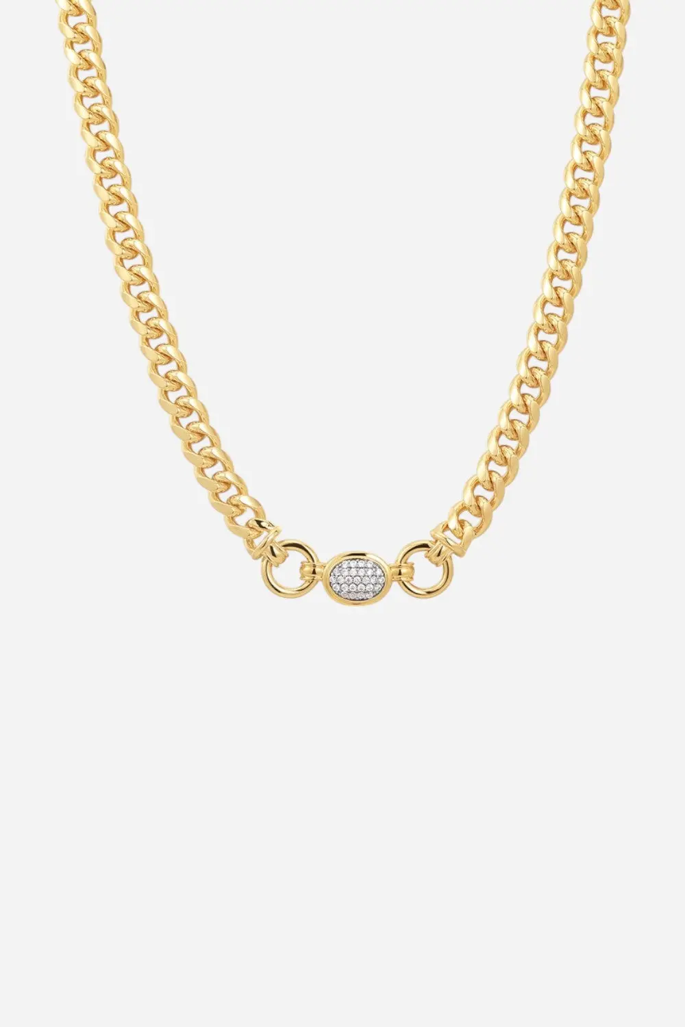Luv Aj Pave Oval Link Necklace In Gold 1