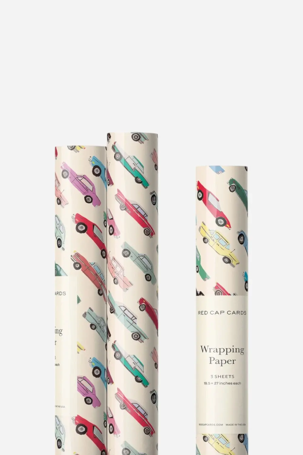 Red Cap Cards Cars Wrapping Paper Roll Of 3 Sheets 1