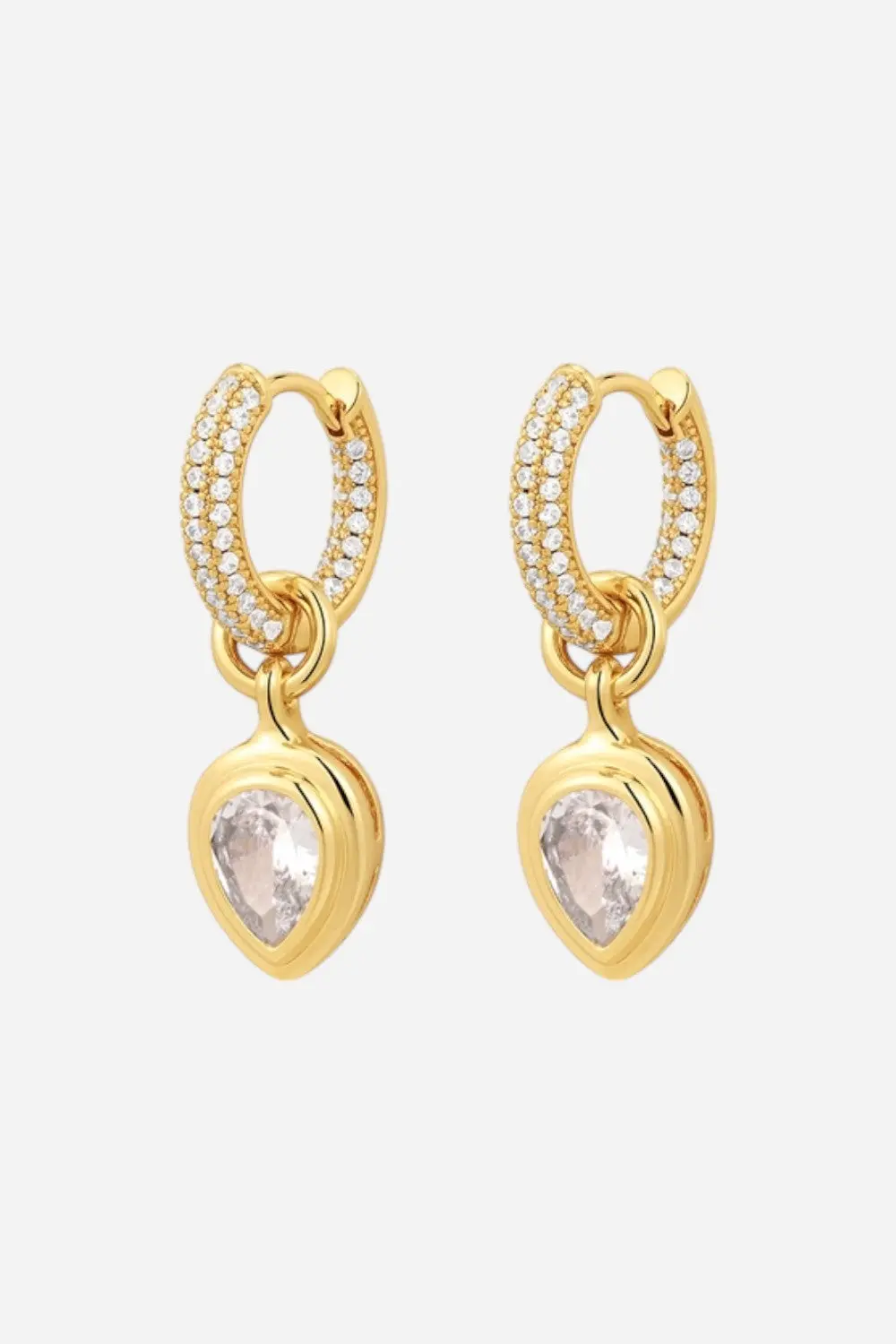 Luv Aj Pear Double Bezel Charm Huggies In Gold 1
