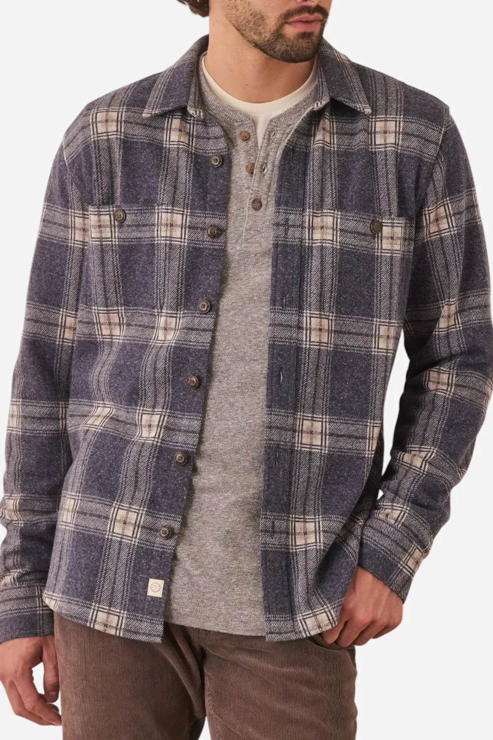 Marine Layer Pacifica Stretch Twill Shirt In Dark Blue Plaid 1