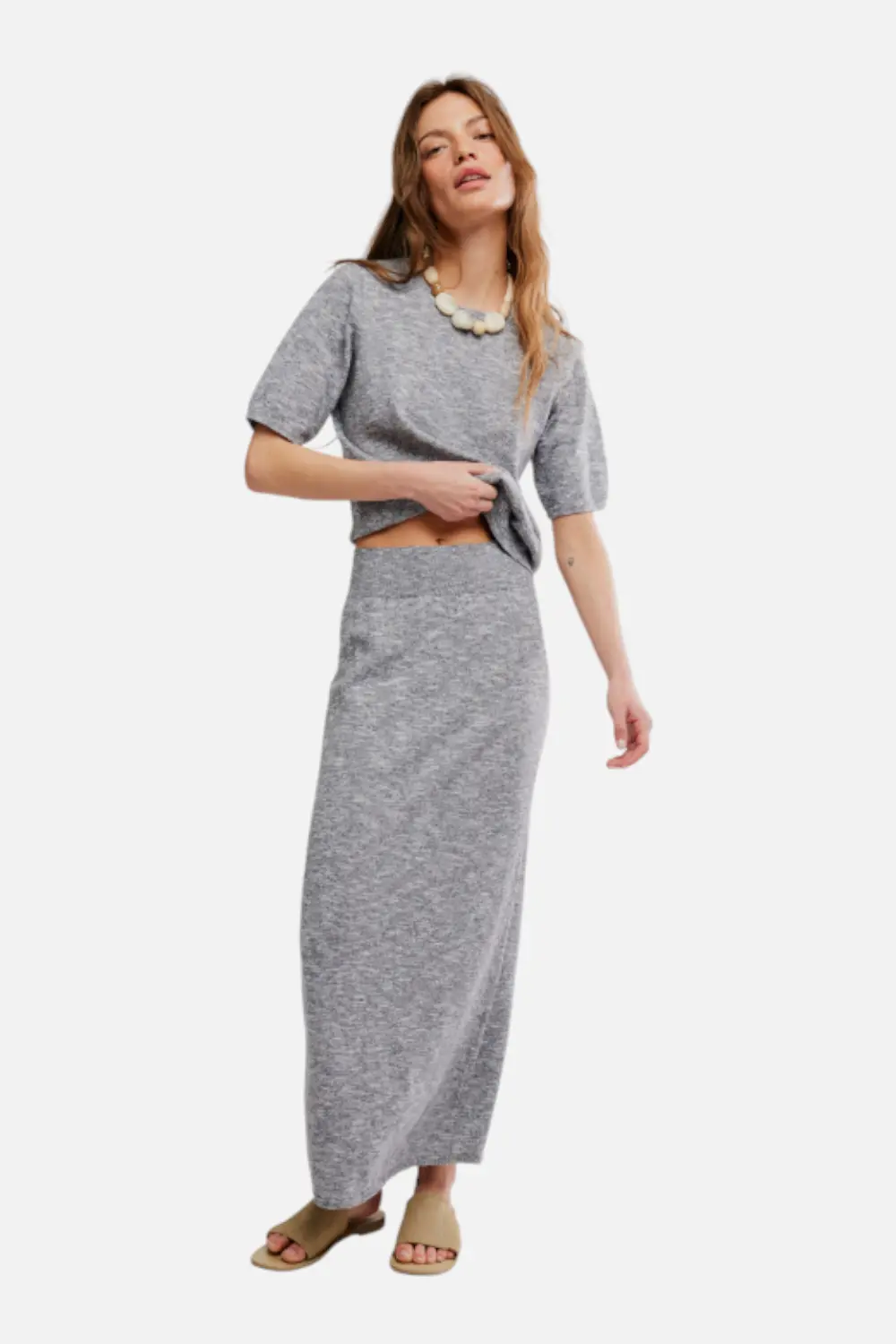 Free People Women's Isabella Sweater Skirt Set In Steel Grey Combo 1