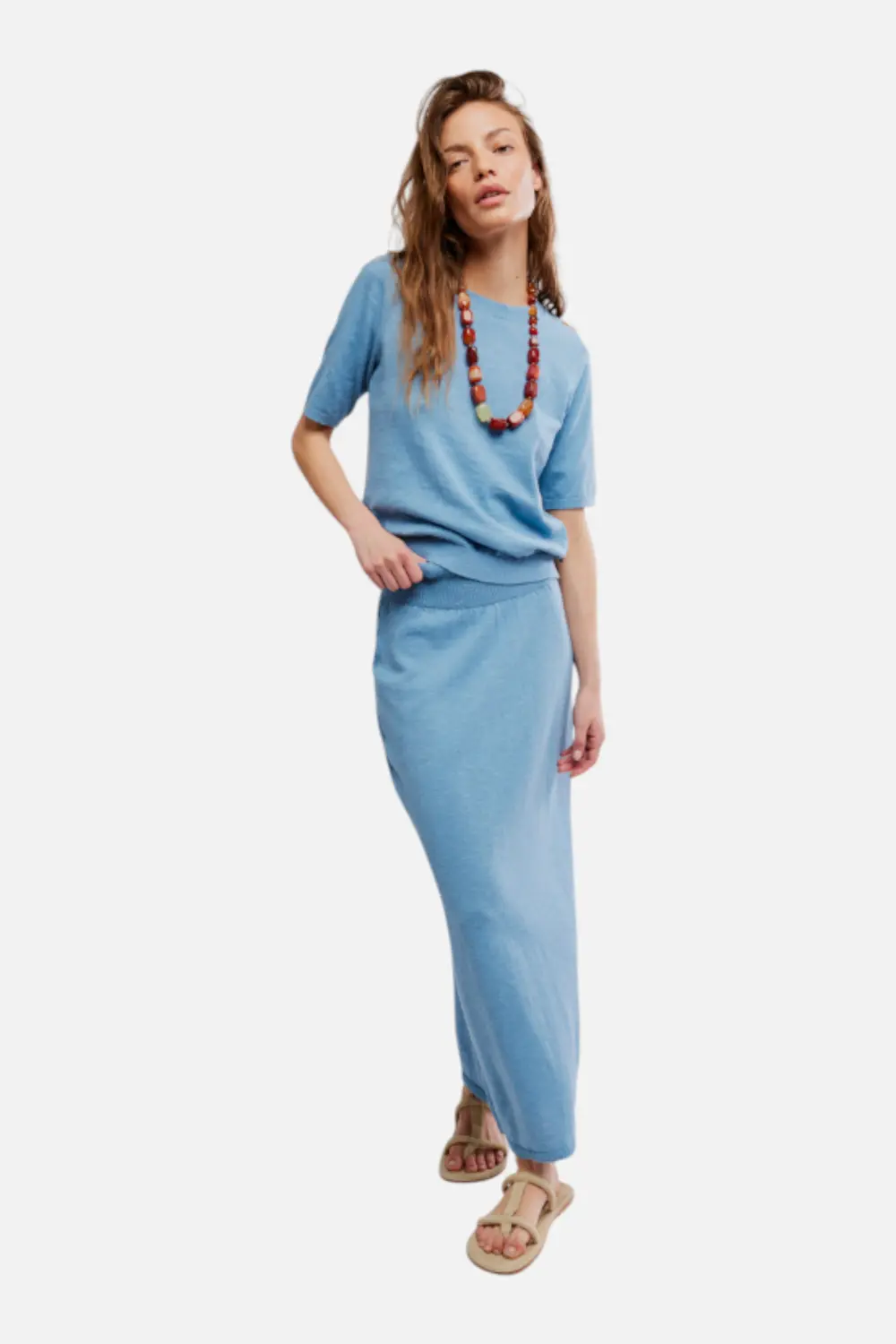 Free People Women's Isabella Sweater Skirt Set In Dusk Blue 1