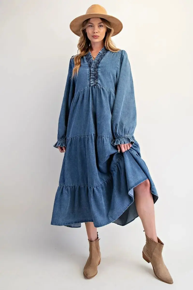 Jenna Denim Smocked Dress 1