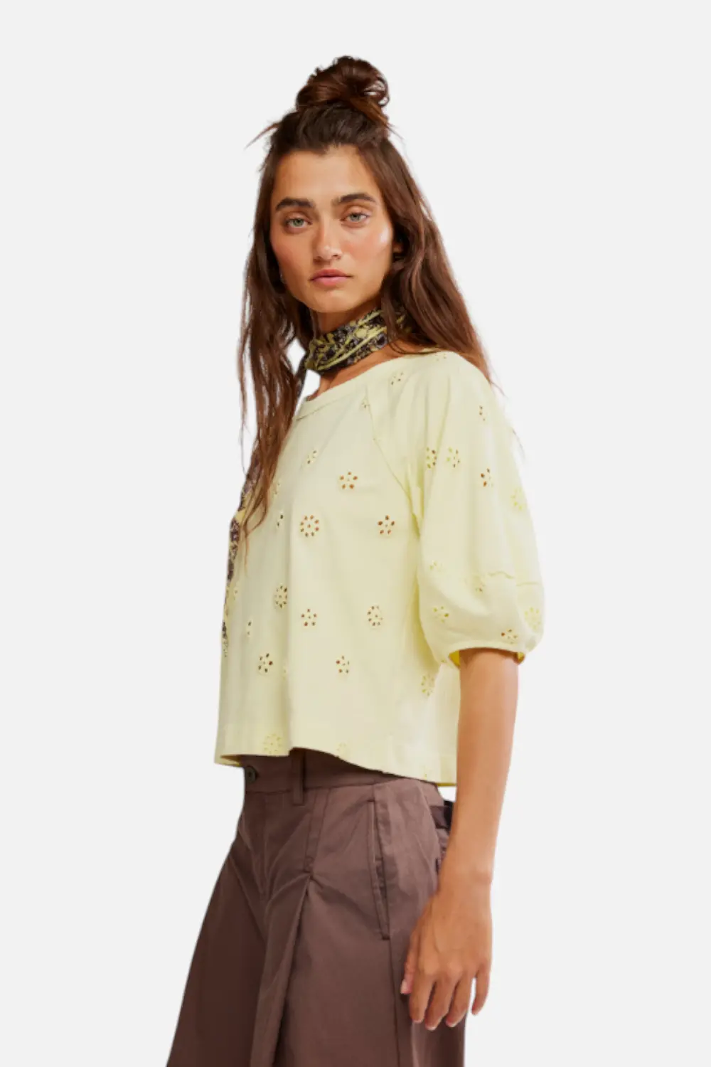 Free People Jessie Eyelet Tee In Lemon Water Combo 2