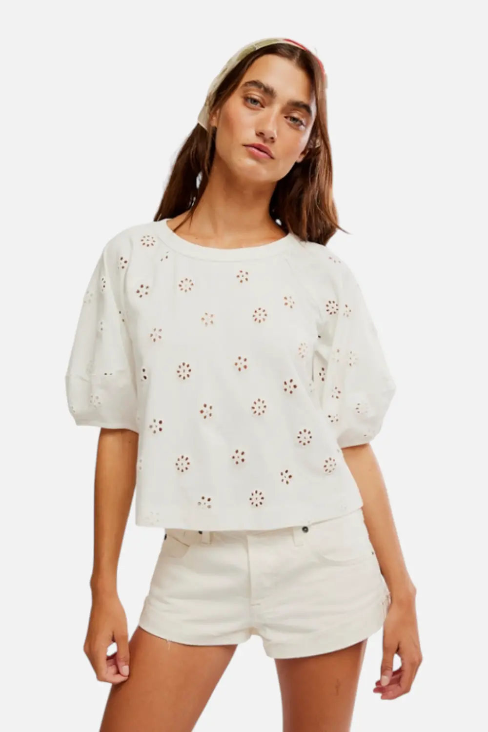 Free People Jessie Eyelet Tee In Whisper White 1