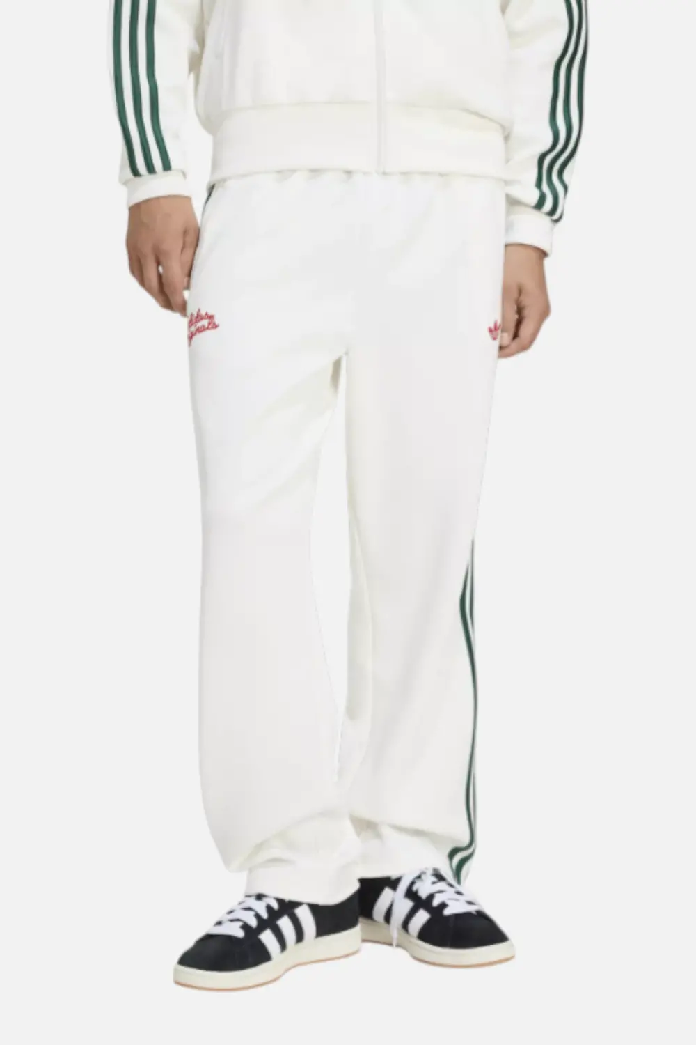 Adidas Men's Jogger Trousers With Stripes In White, Dark Green, & Red 1