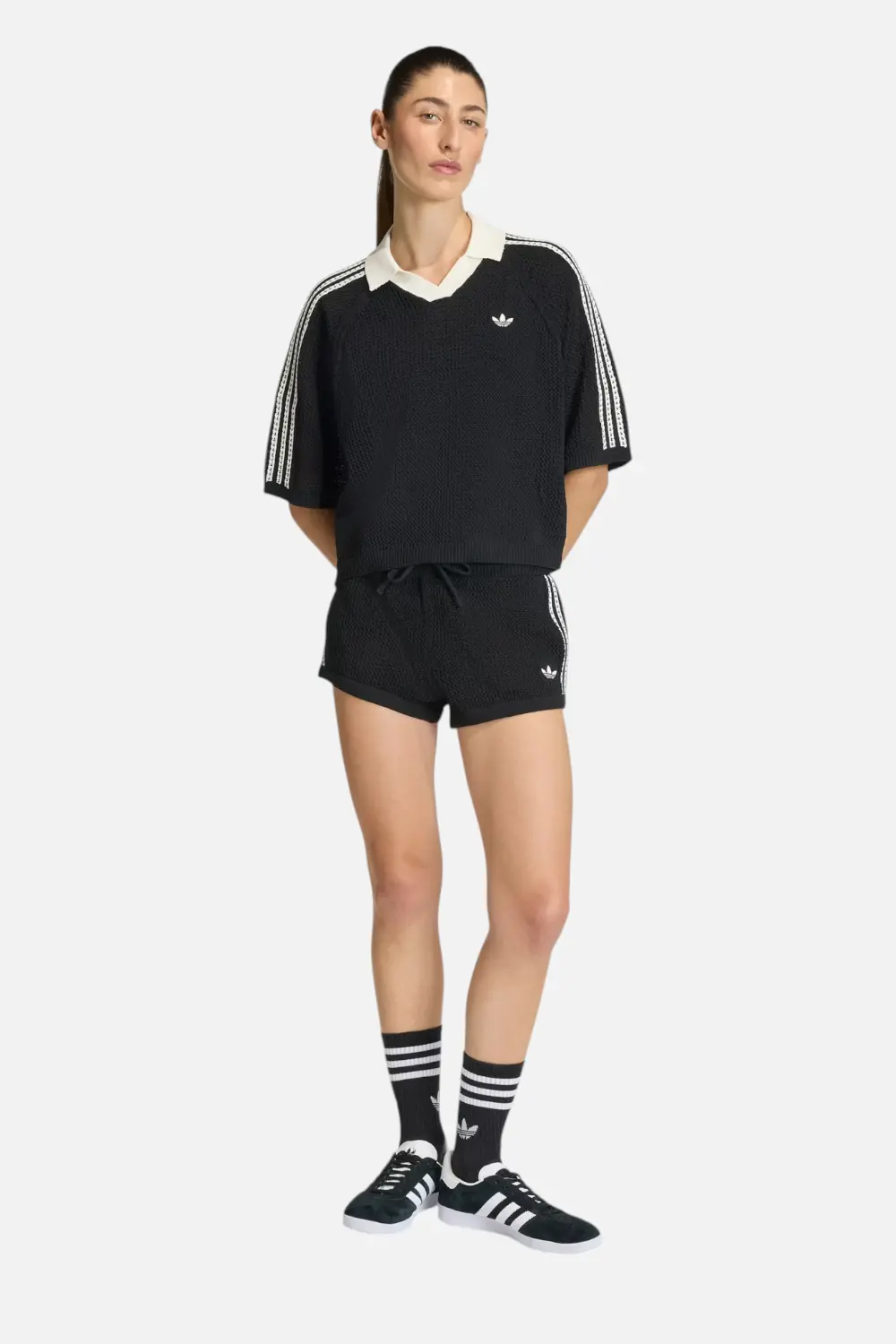 Adidas Knitted Crochet Shorts In Black 1
