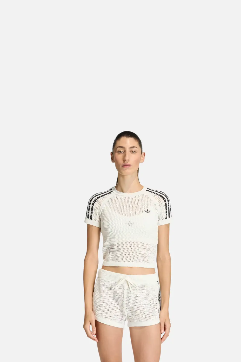 Adidas Knitted Crochet Cali Tee In Off White 1