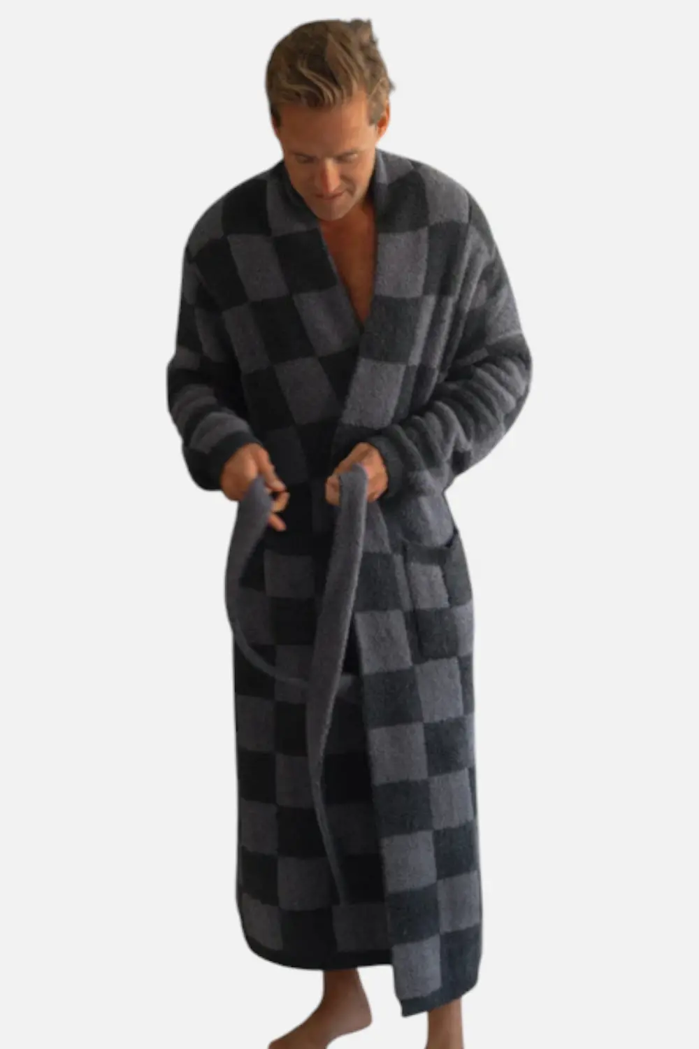 Local Beach Men's Cozy Checker Robe In Gray & Black 1