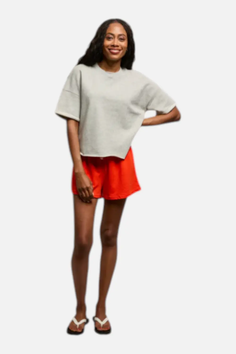 Perfect White Tee Layla Sweat Shorts In Tomato 1