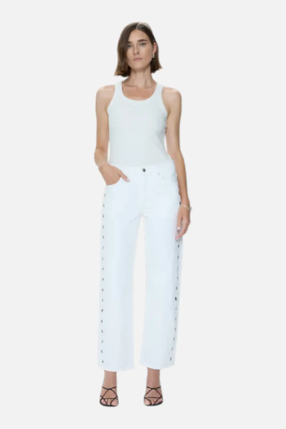 Pistola Lexi Mid Rise Bowed Straight Jean In Vivid White 1