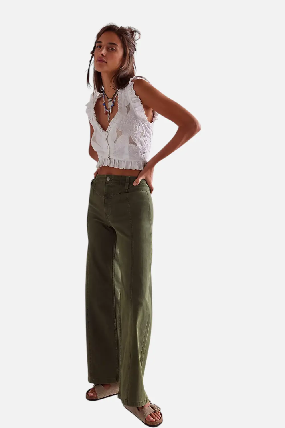 Free People Libre Wide Leg Pant In Cameo Green 1