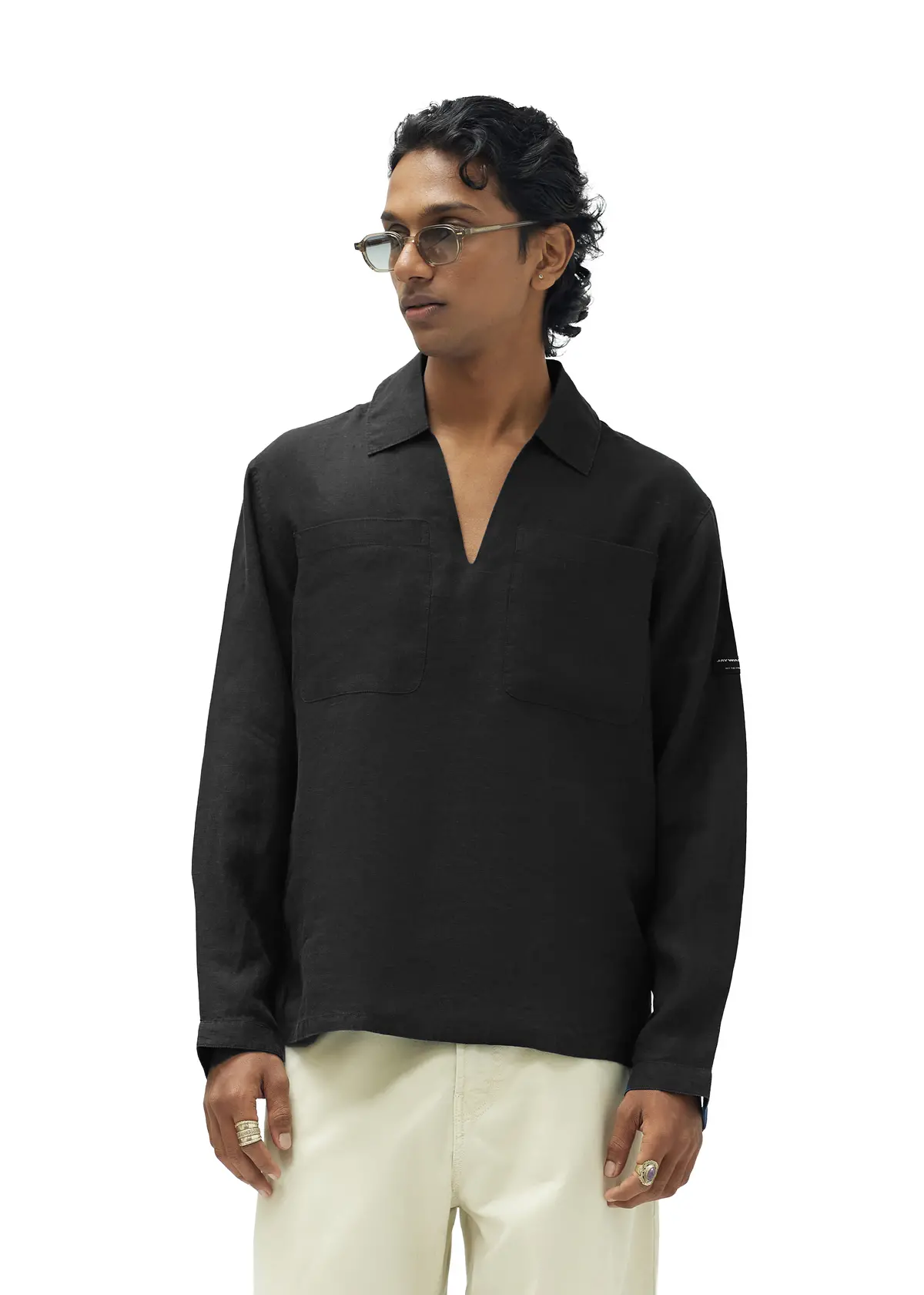 Linen Polo In Black [Unisex] 1