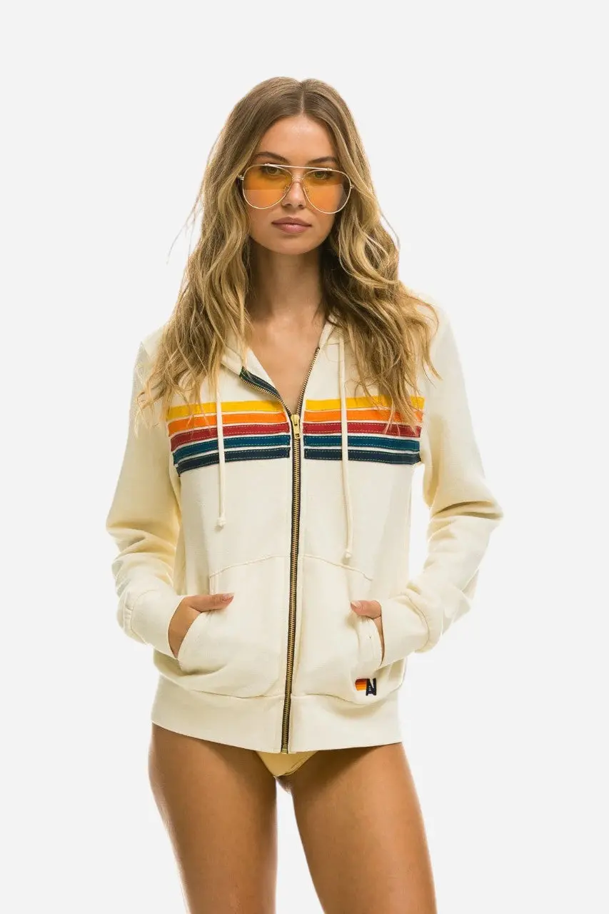 Aviator Nation 5 Stripe Zip Hoodie Vintage White 1