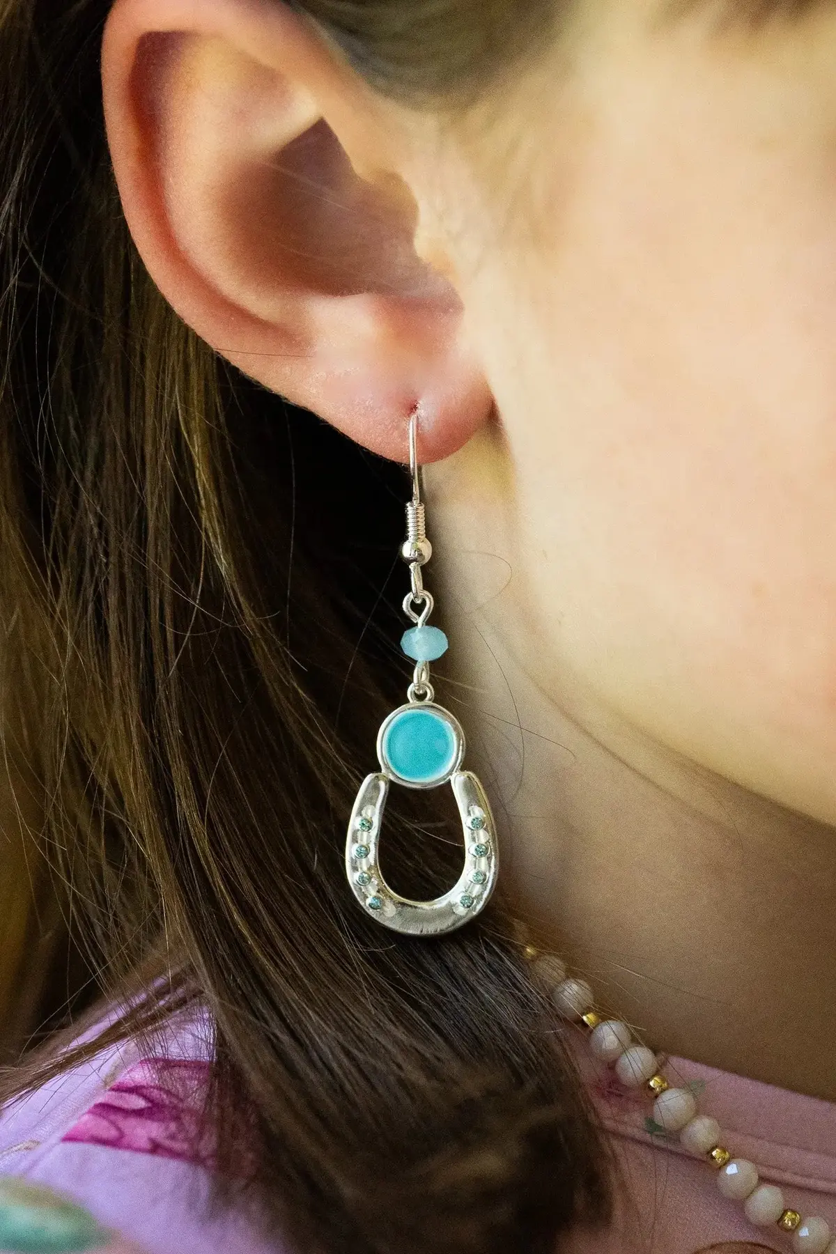 Lucky Horseshoe Aqua Dangles 1