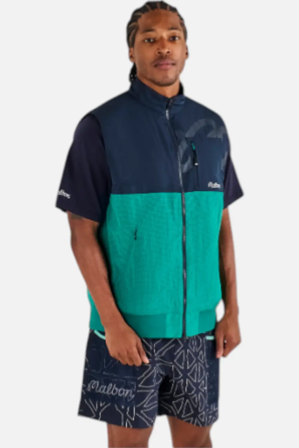 Malbon Golf Finca Vest In Black & Marine Green 1