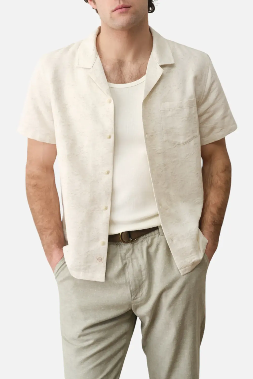 Marine Layer Elio Jacquard Resort Shirt In Natural & Tan 1