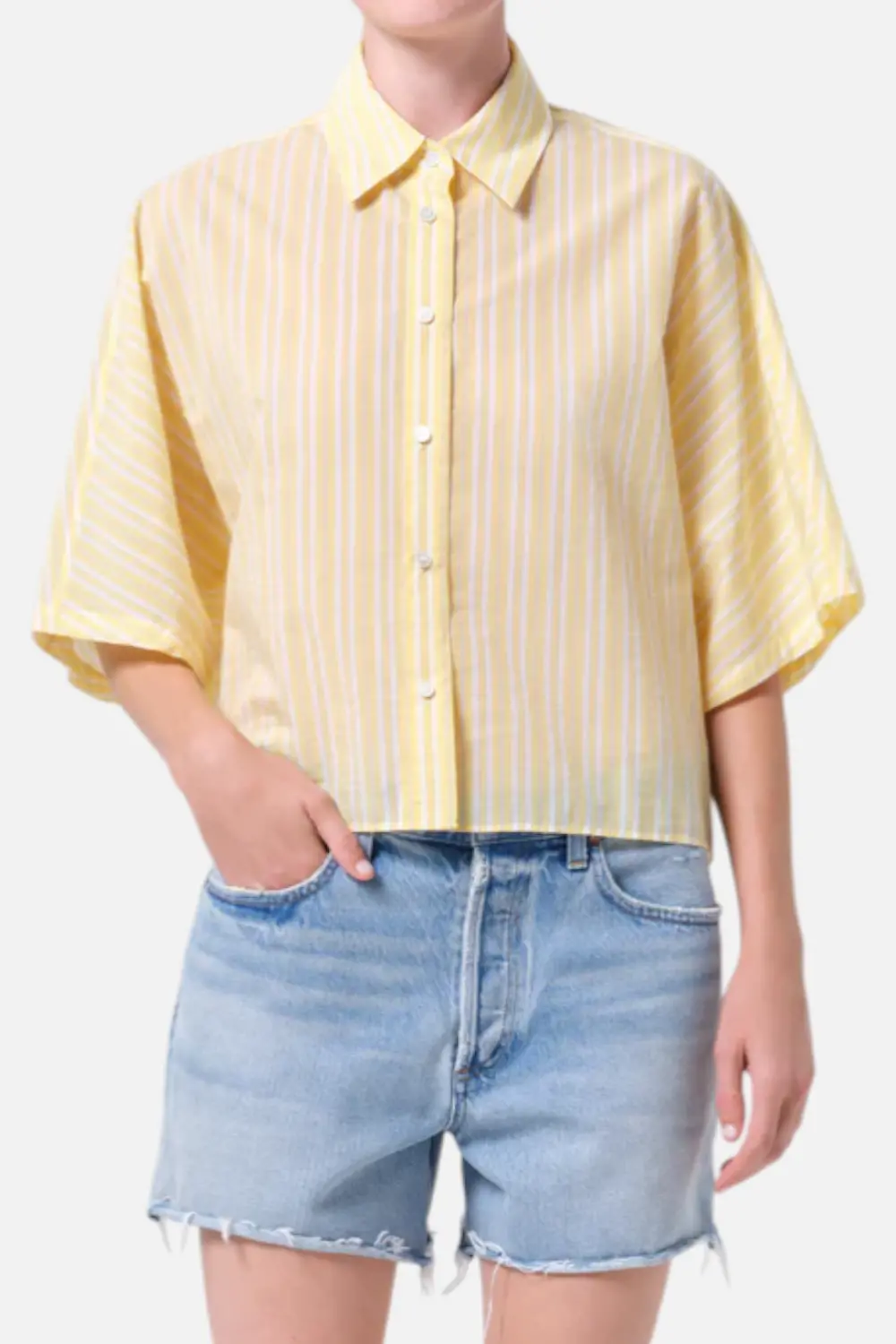 Agolde Merrin Shirt In Wirrel Stripe Lemon Drop 1