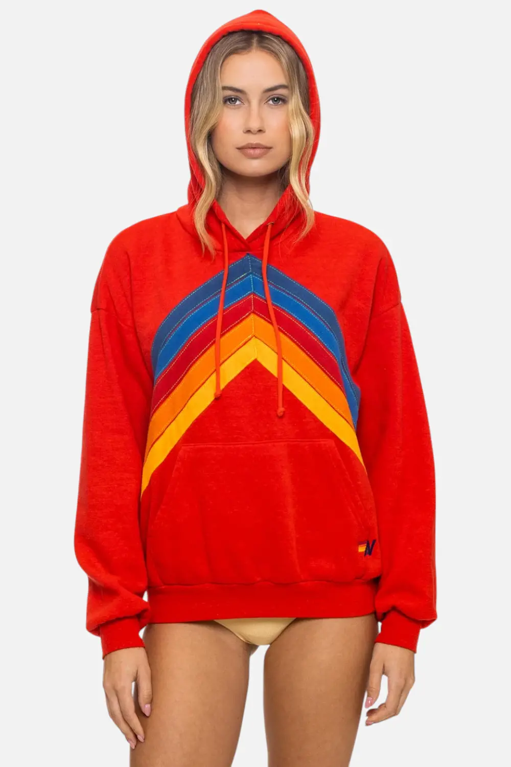 Aviator Nation Women's Mountain Stitch Chevron Pullover Hoodie In Red 1
