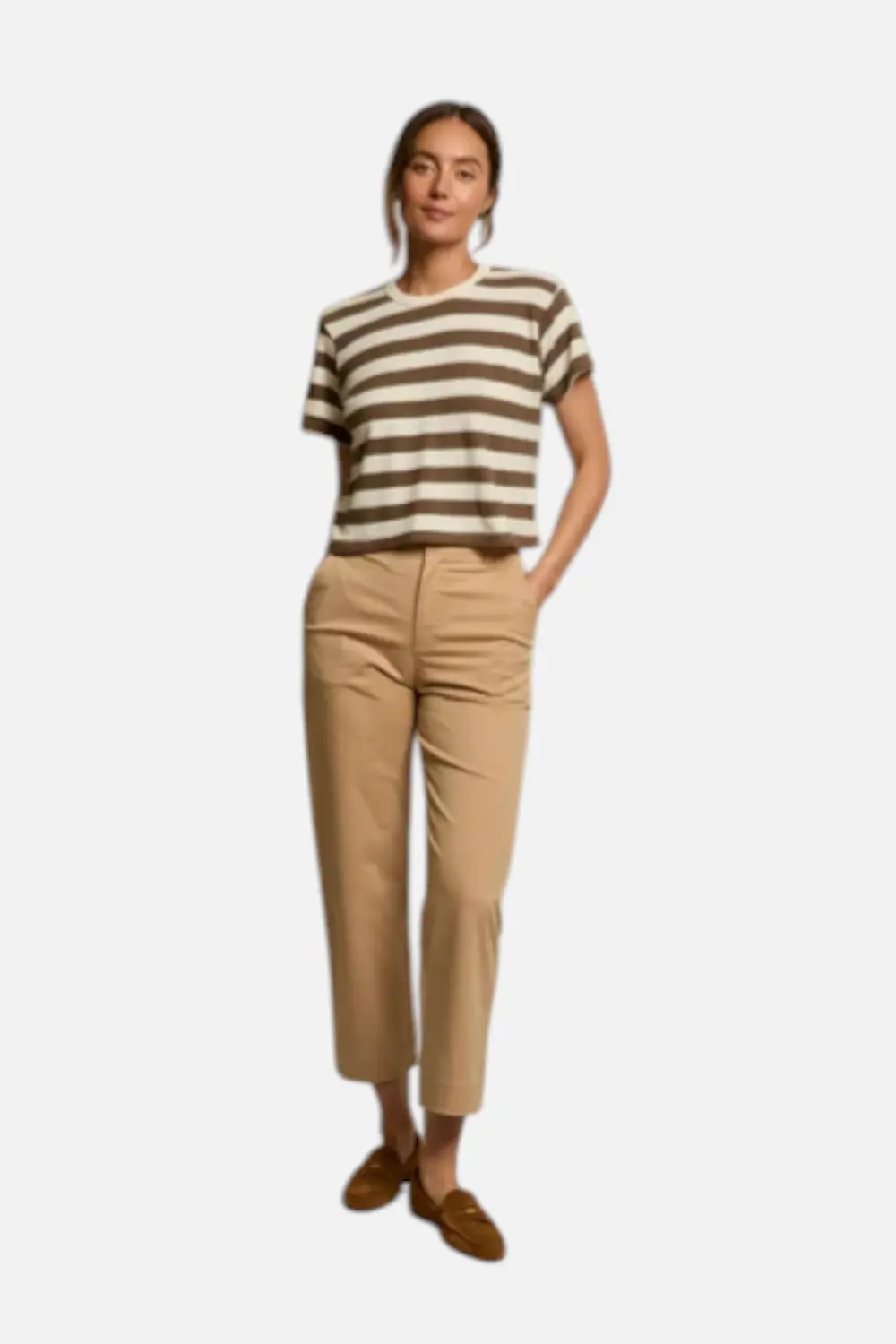 Perfect White Tee Lainey Stripe Tee In Mocha & Natural Stripes 1