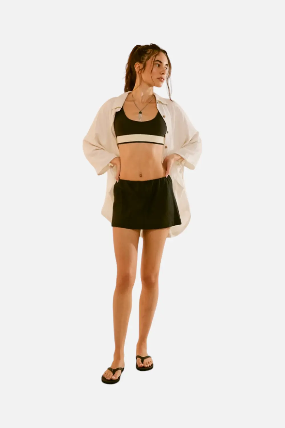 Free People Women's My Little Micro Mini Cotton-Linen Skort In Black 1