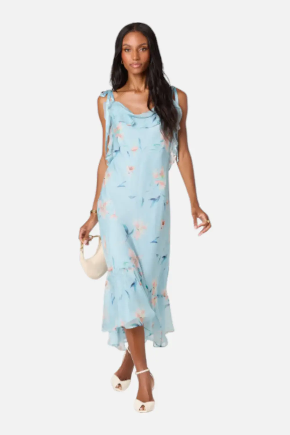 Astr The Label Nissa Floral Ruffle Midi Dress In Blue Floral 1