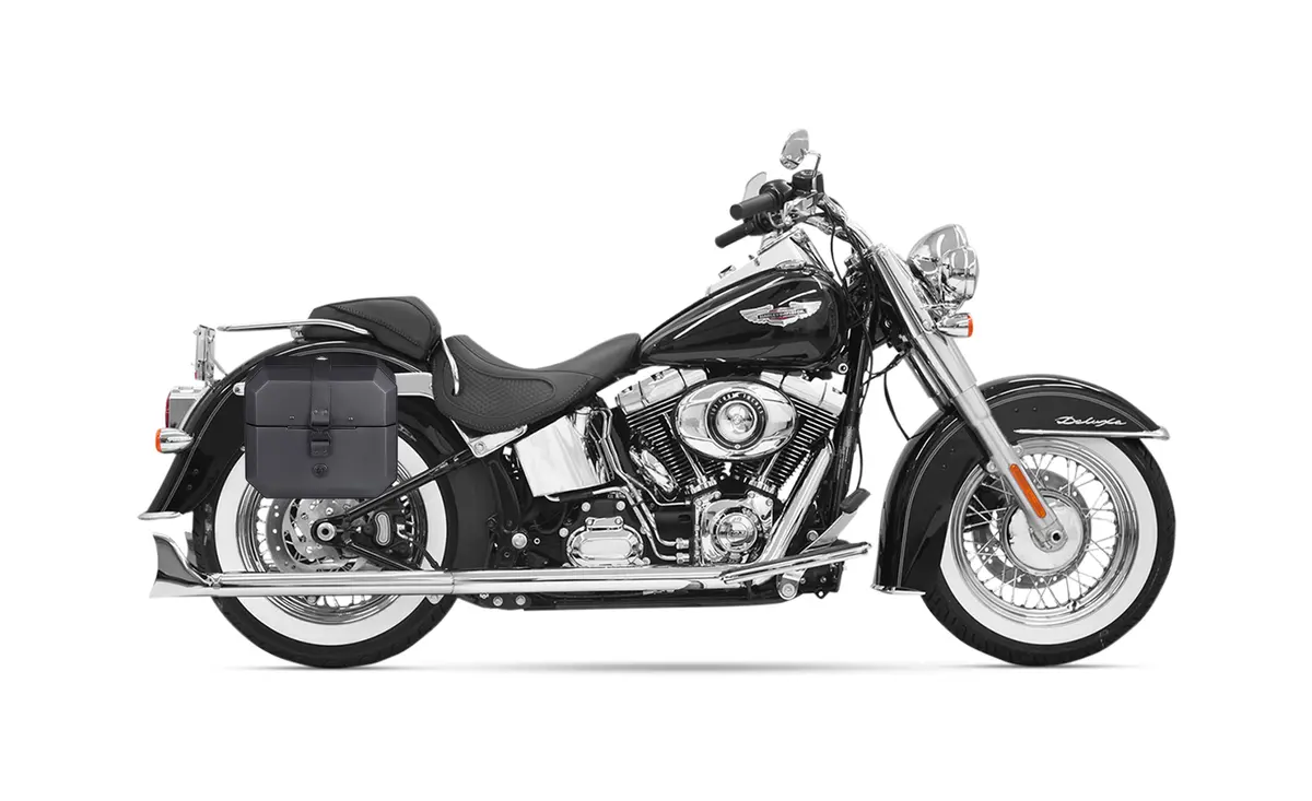 20L - Outlaw Quick-Mount Small Leather Wrapped Hard Saddlebags For Heritage Classic Flstc/I 2