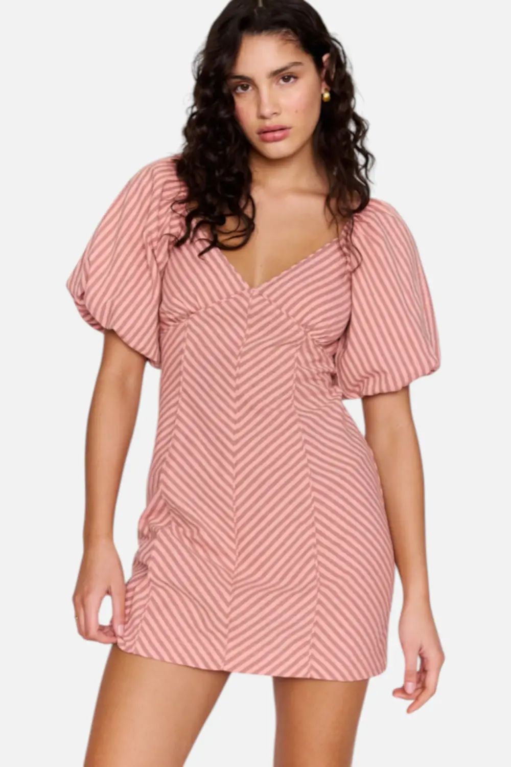 Minkpink Women's Paloma Puff Sleeve Pink Stripe Mini Dress 1