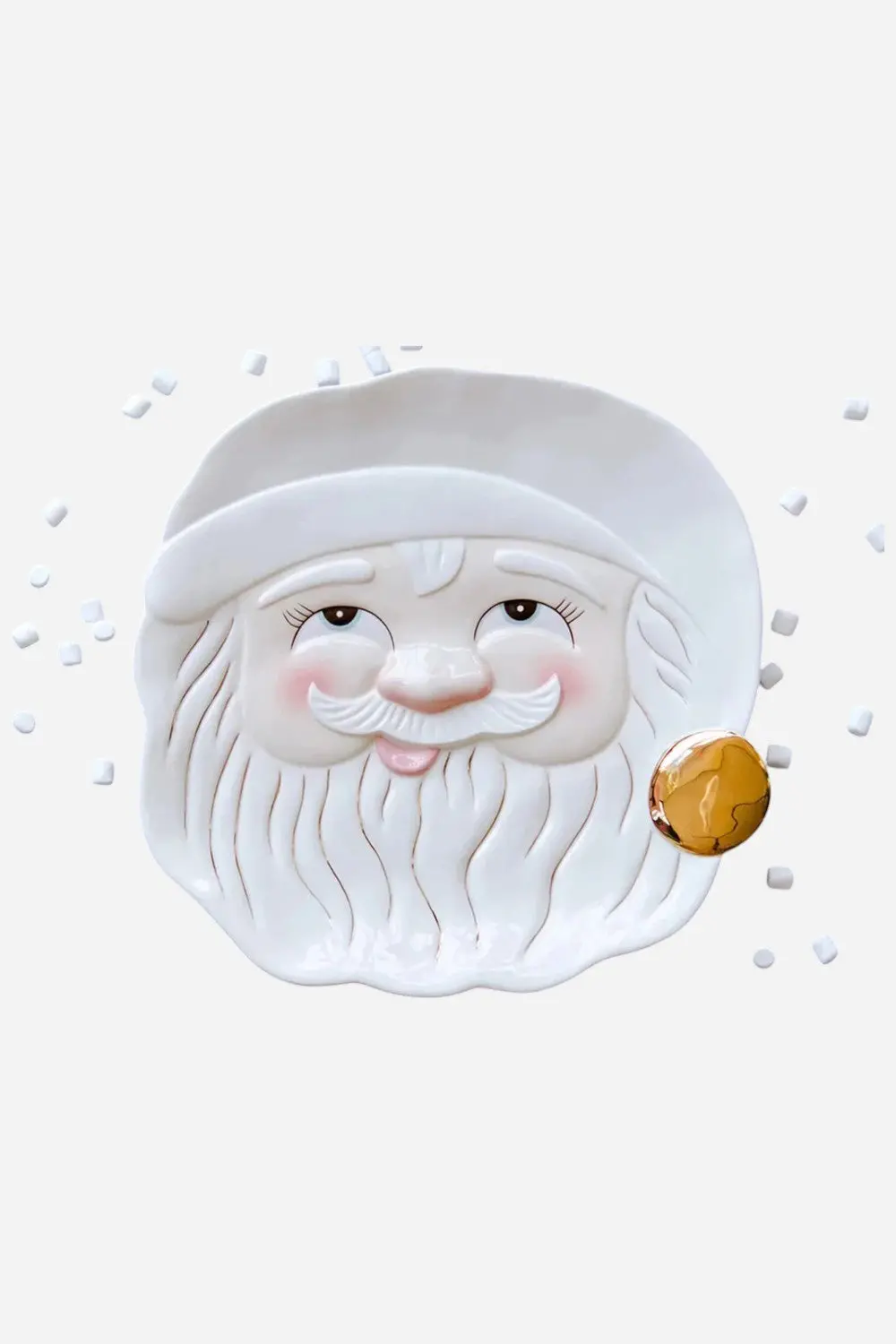 Holiday Papa Noel Santa Cookie Plate In White With Open Eyes 1