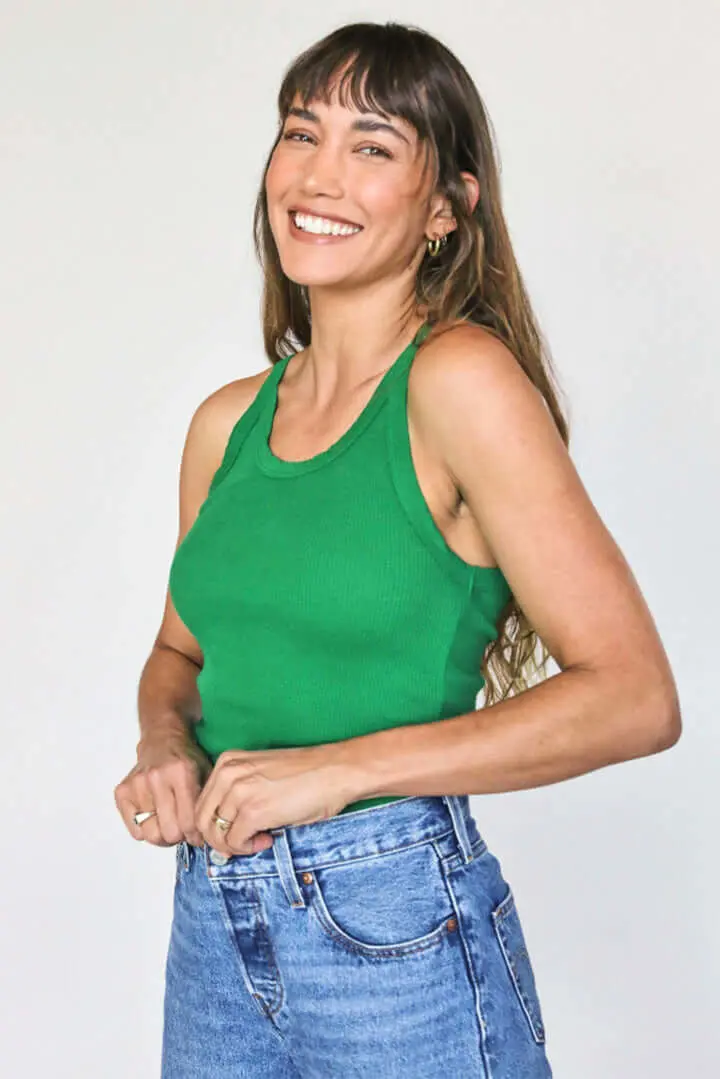 Perfect White Tee Annie Recycled Cotton Ribbed Tank In Green 1