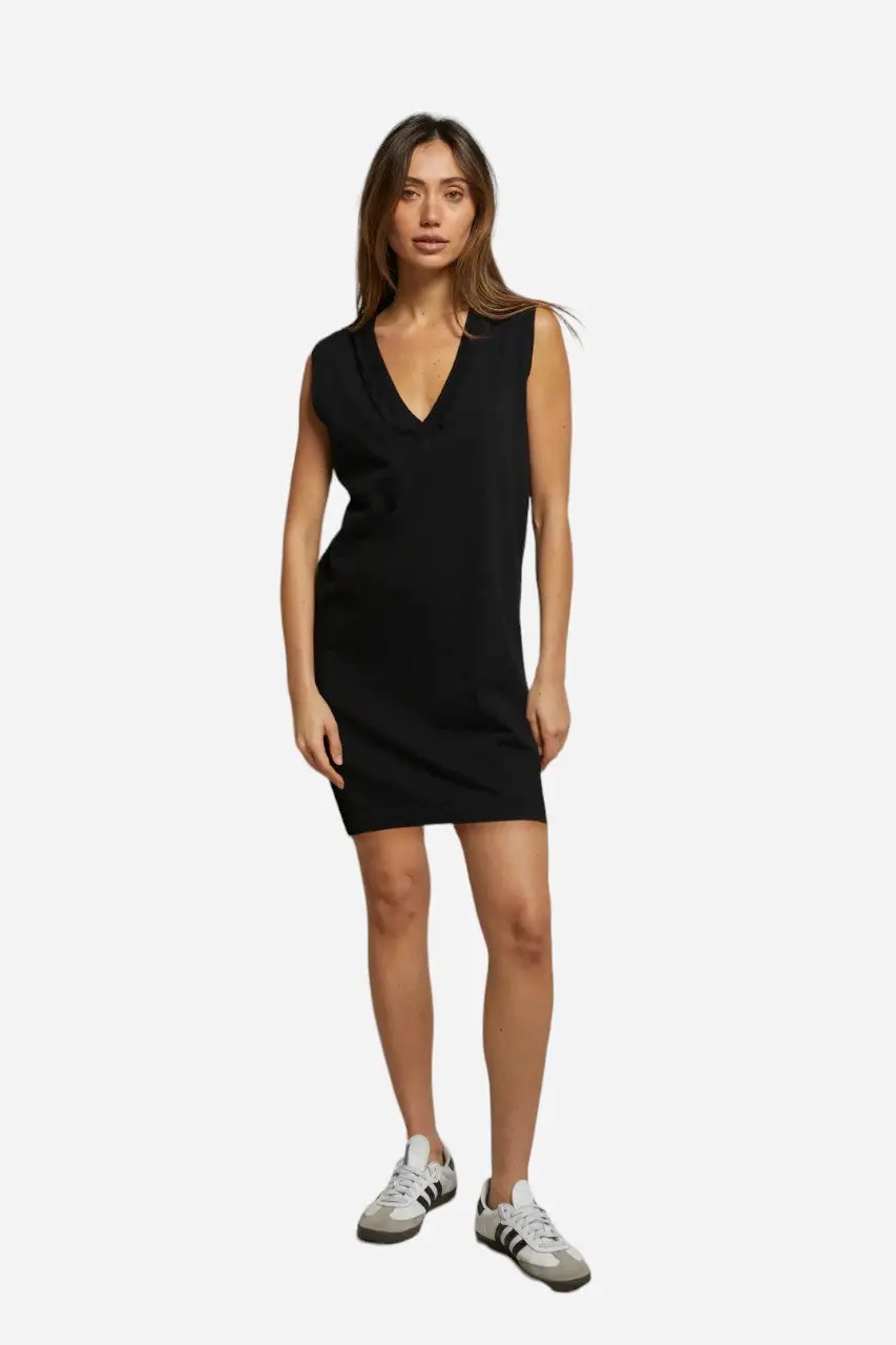 Perfect White Tee Mila Easy V-Neck Tank Dress In True Black 1