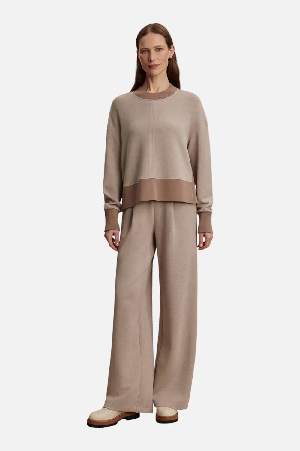 Varley Women's Philippe Crop Sweat Top In Taupe Marl & Ginger Snap 1