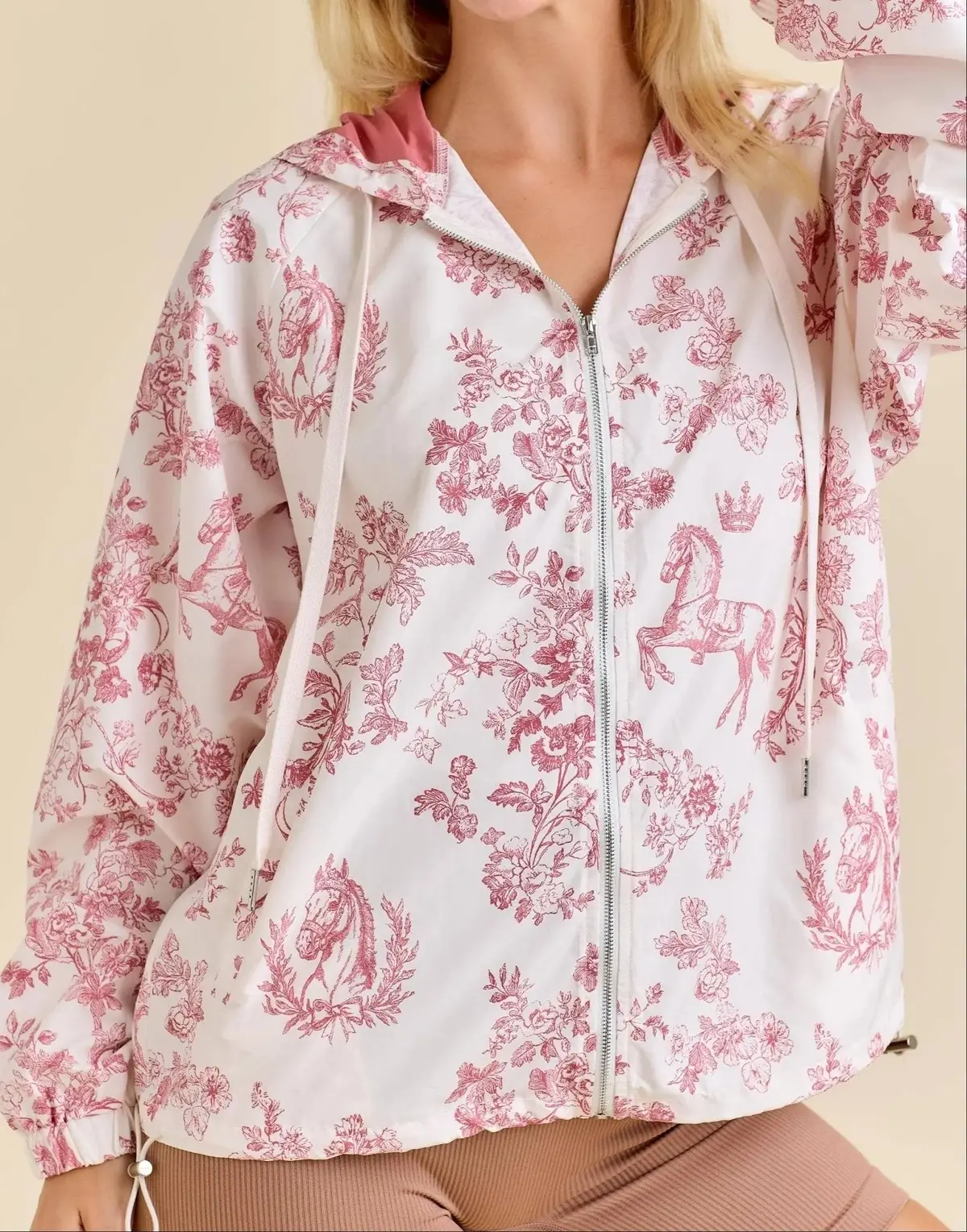 Pink Toile Horse Windbreaker Jacket 1