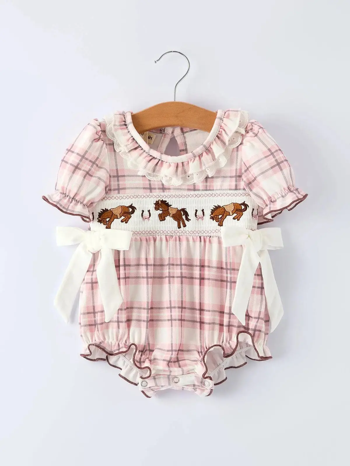 Plaid Horse Baby Girl Romper 1