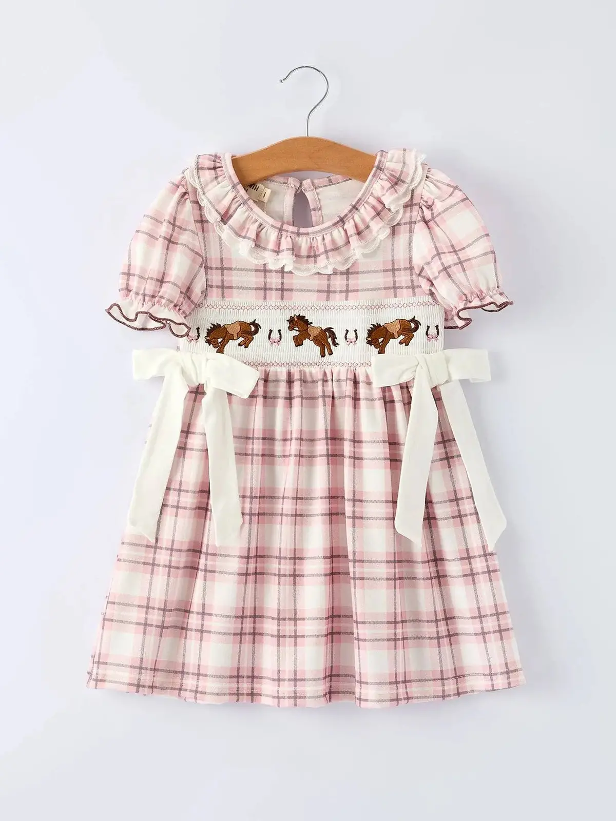 Plaid Horse Smocked Girls Dress 1