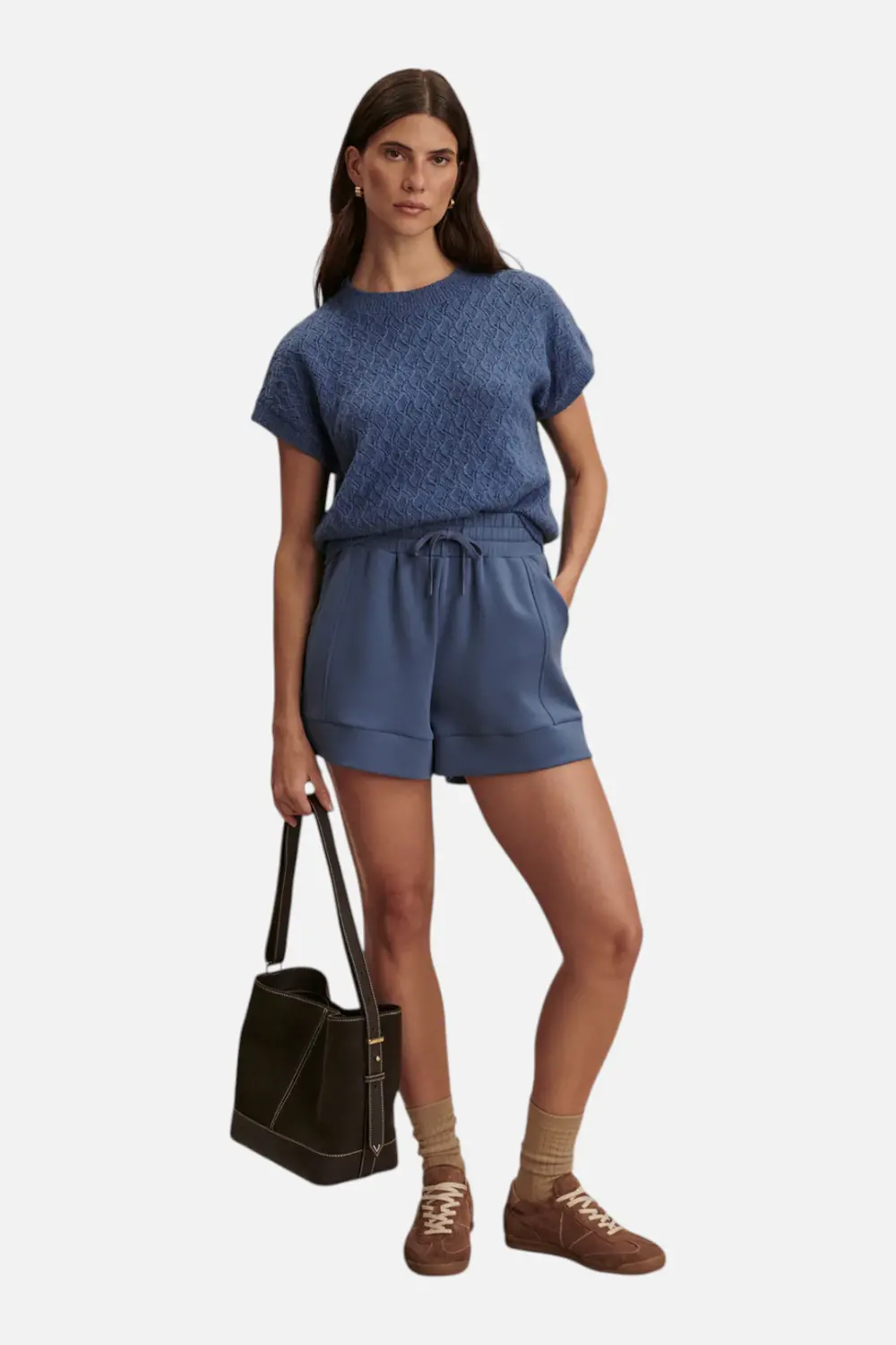 Varley Manae Pointelle Knit Top In Bijou Blue 1
