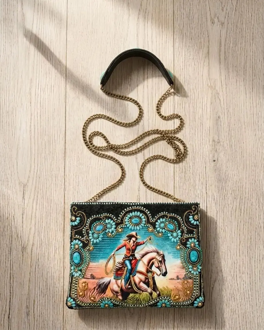 Cowgirl Turquoise Hand-Beaded Purse 1