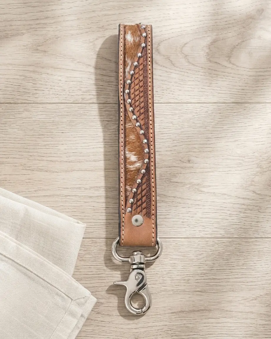 Bronco Handtooled Leather Keychain 1