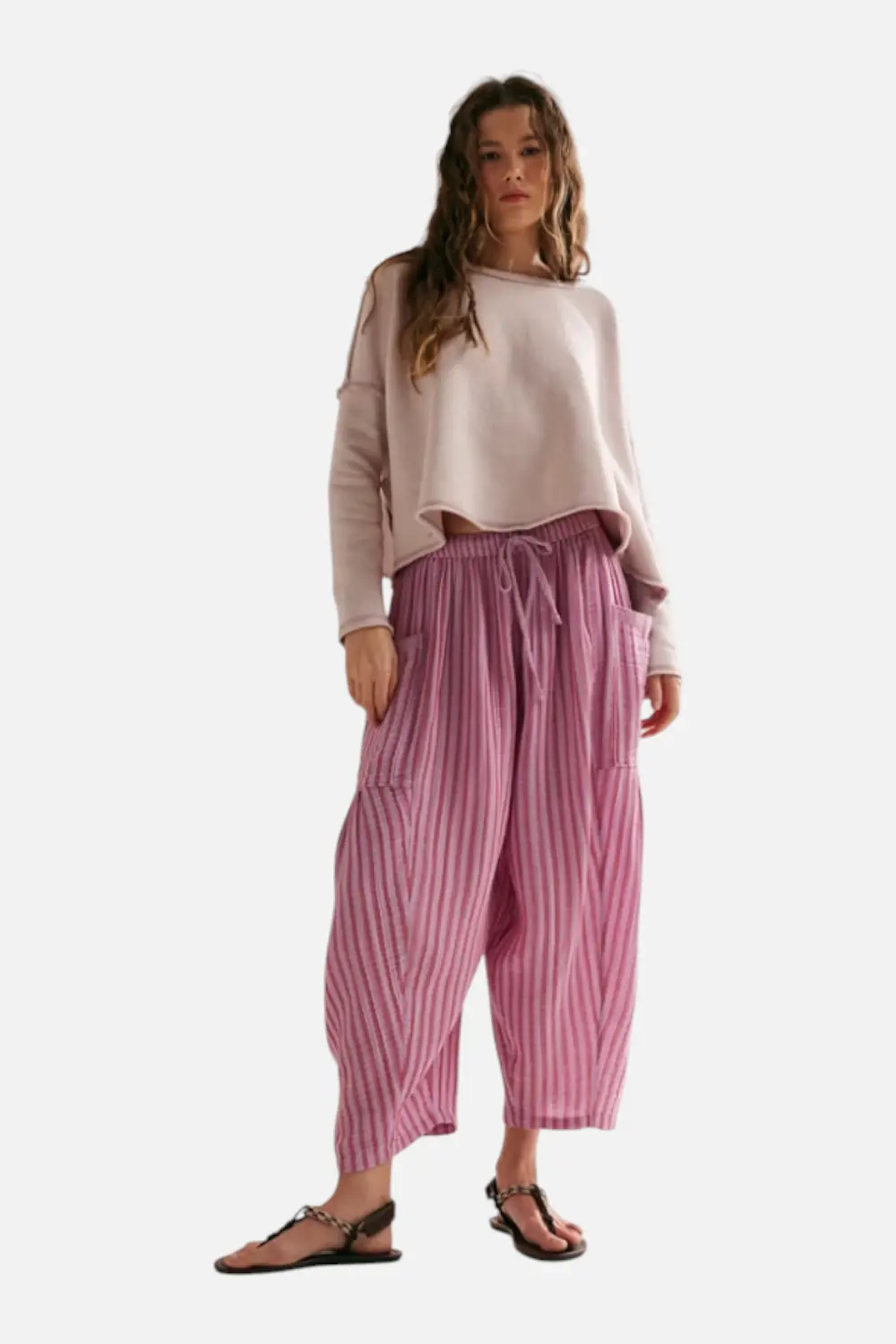 Free People Women's Quinn Striped Pants In Strawberry 1