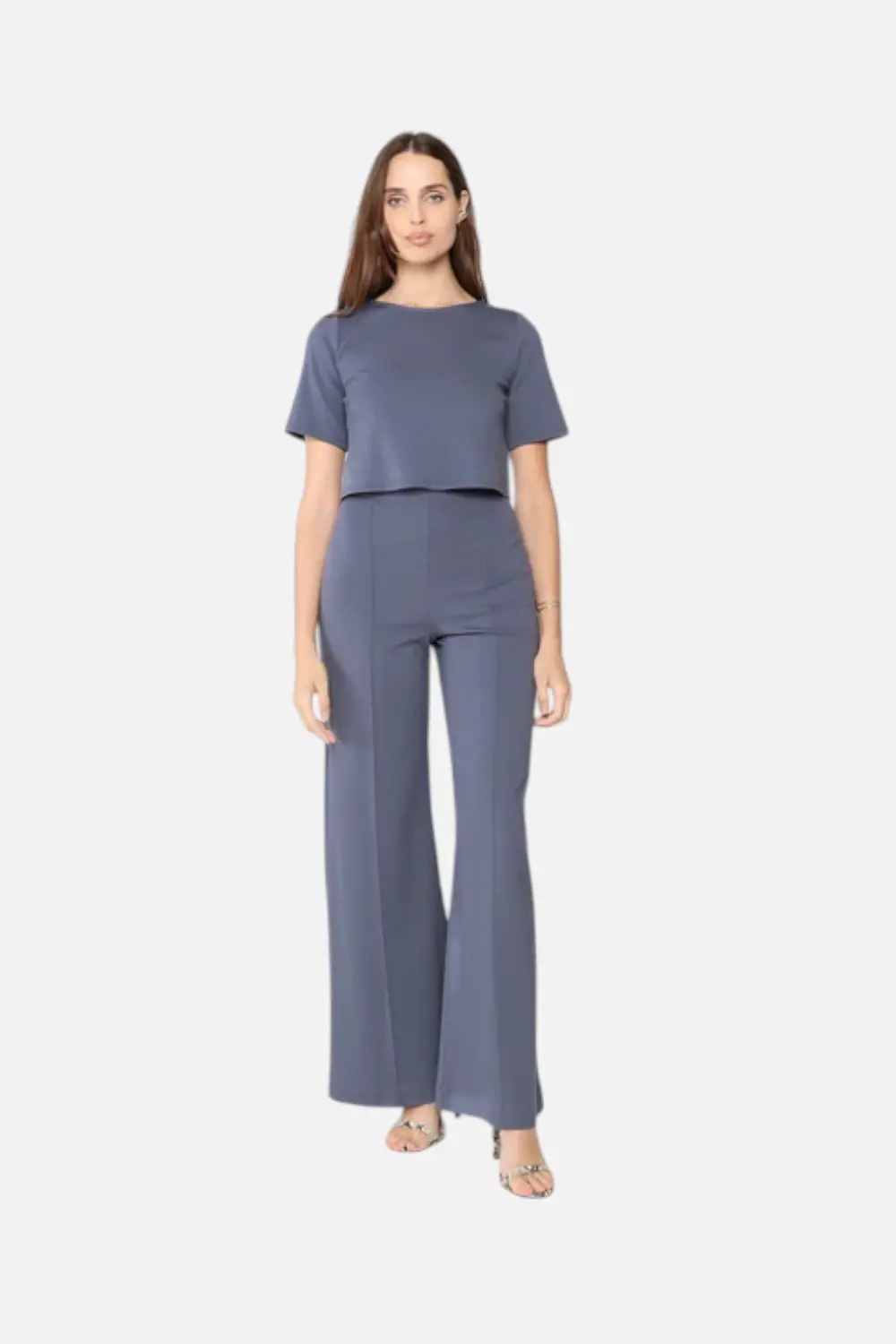 Ripley Raider Ponte Knit Long Wide Leg Pants In Sea Blue 1