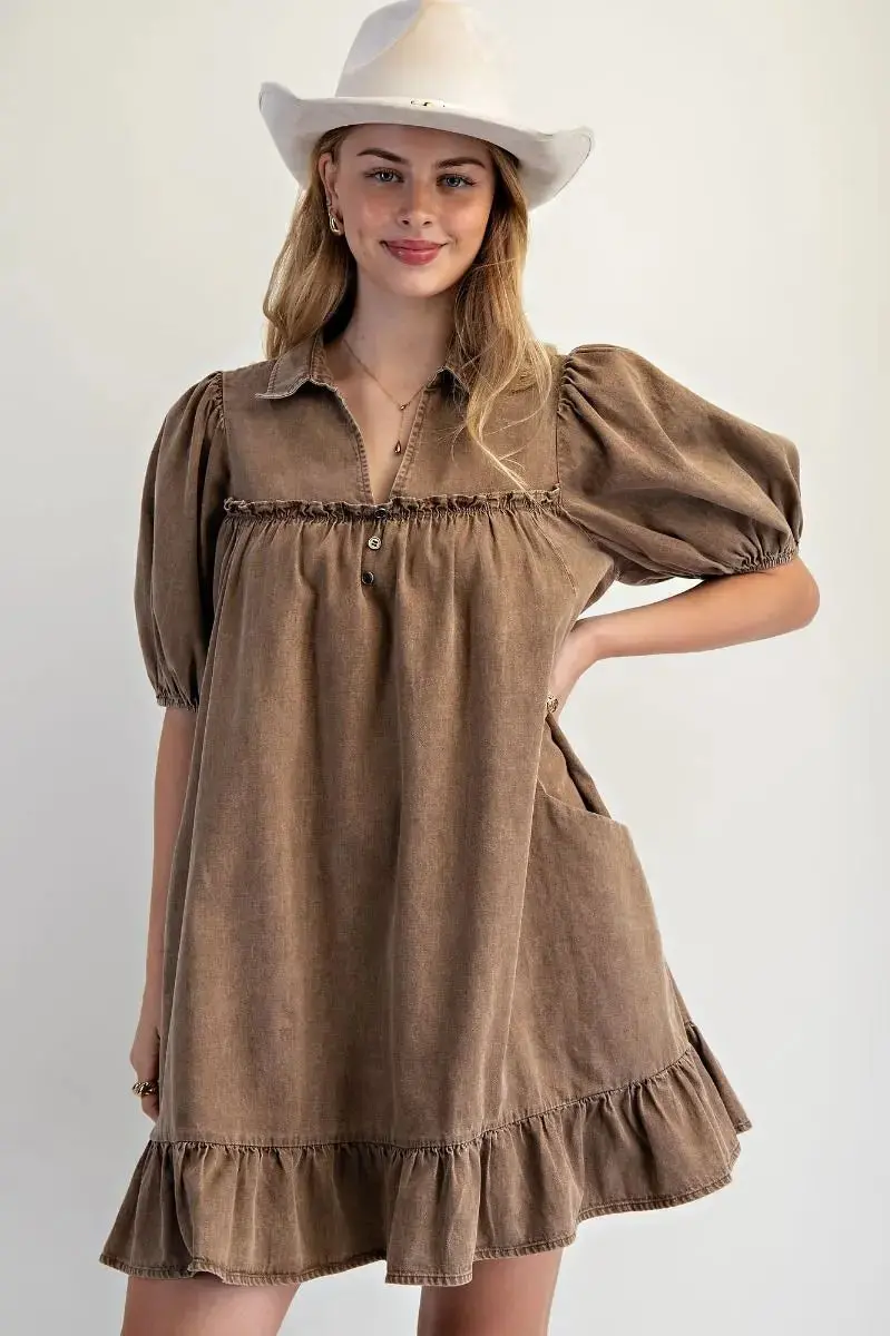 Ruffle Bottom Chambray Dress 1