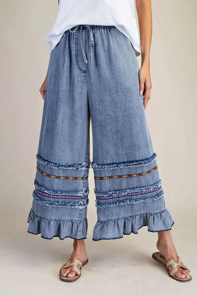 Ruffle Bottom Western Chambray Pants 1