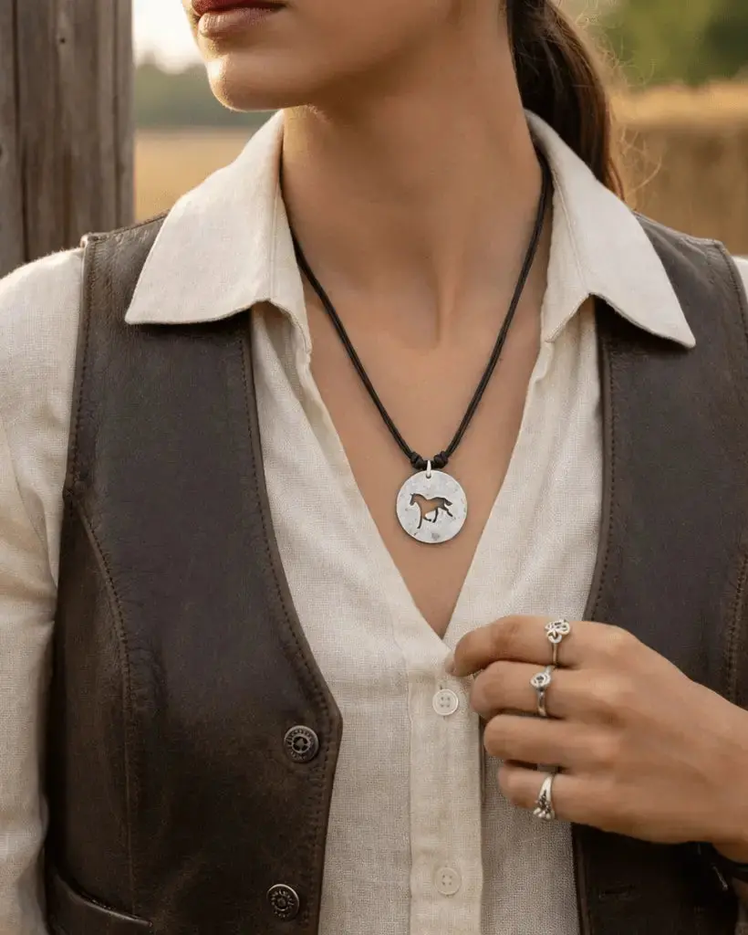 Rustic Horse Cutout Pewter Necklace 2