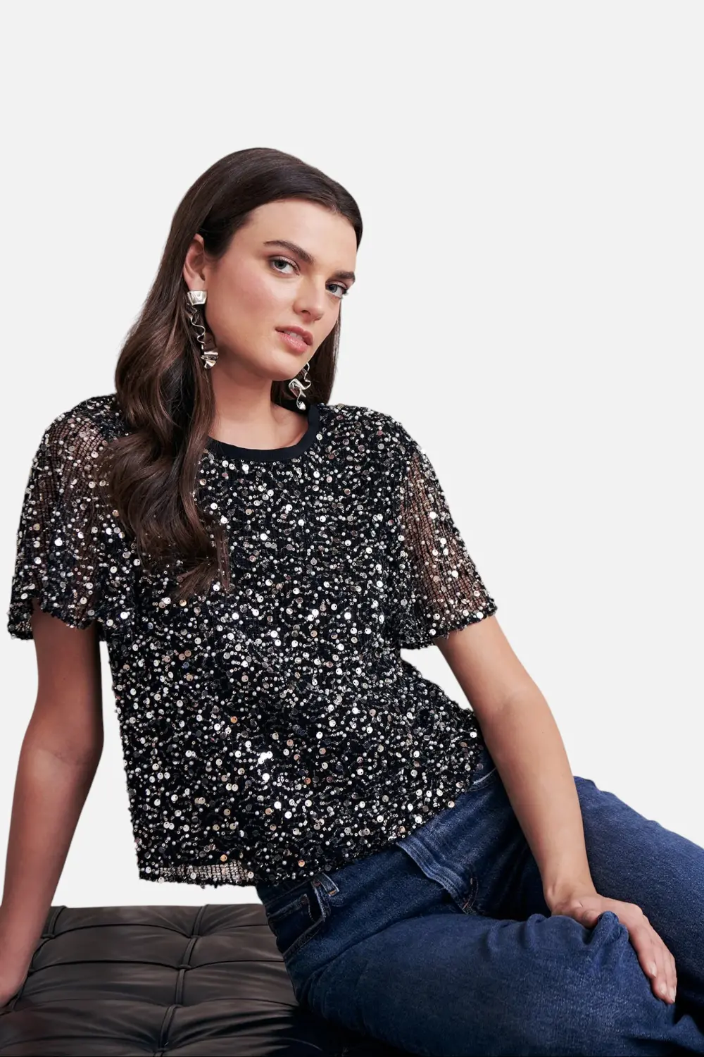Saylor Natassia Sequin Top In Black 1