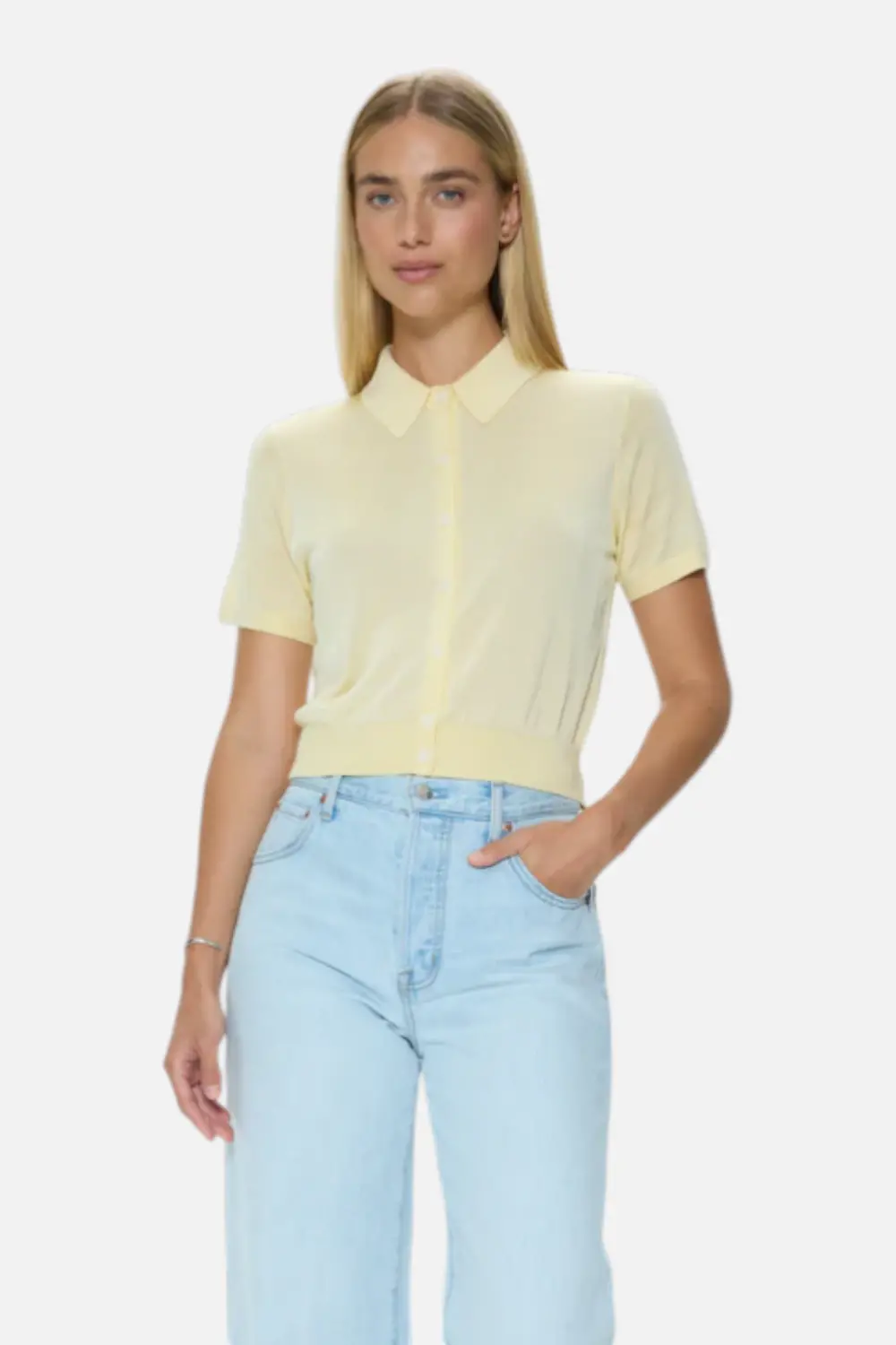Pistola Short Sleeve Polo Sweater In Pale Yellow 1