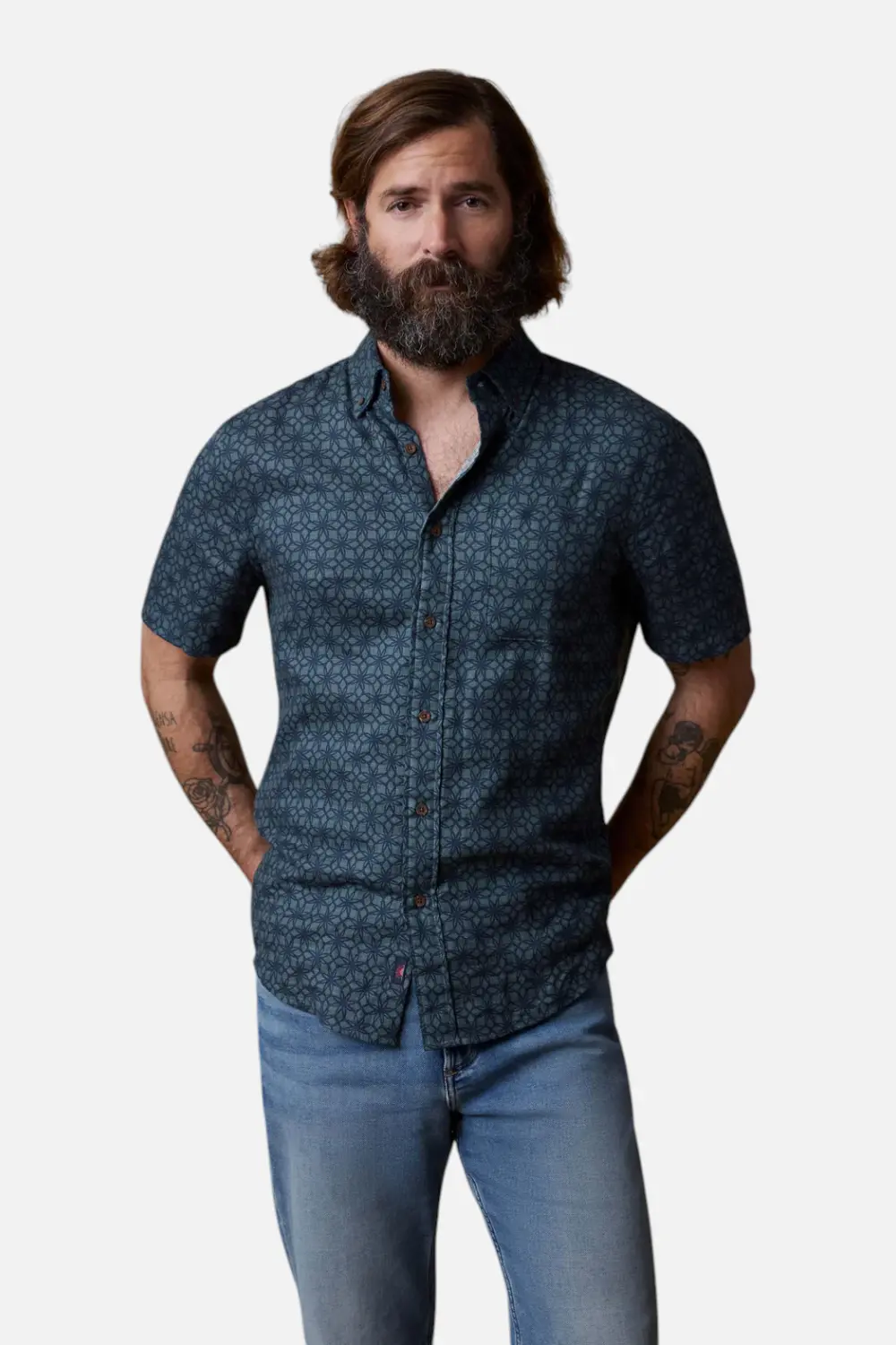 Faherty Short Sleeve Breeze Shirt Spruce Lotus Tile 1