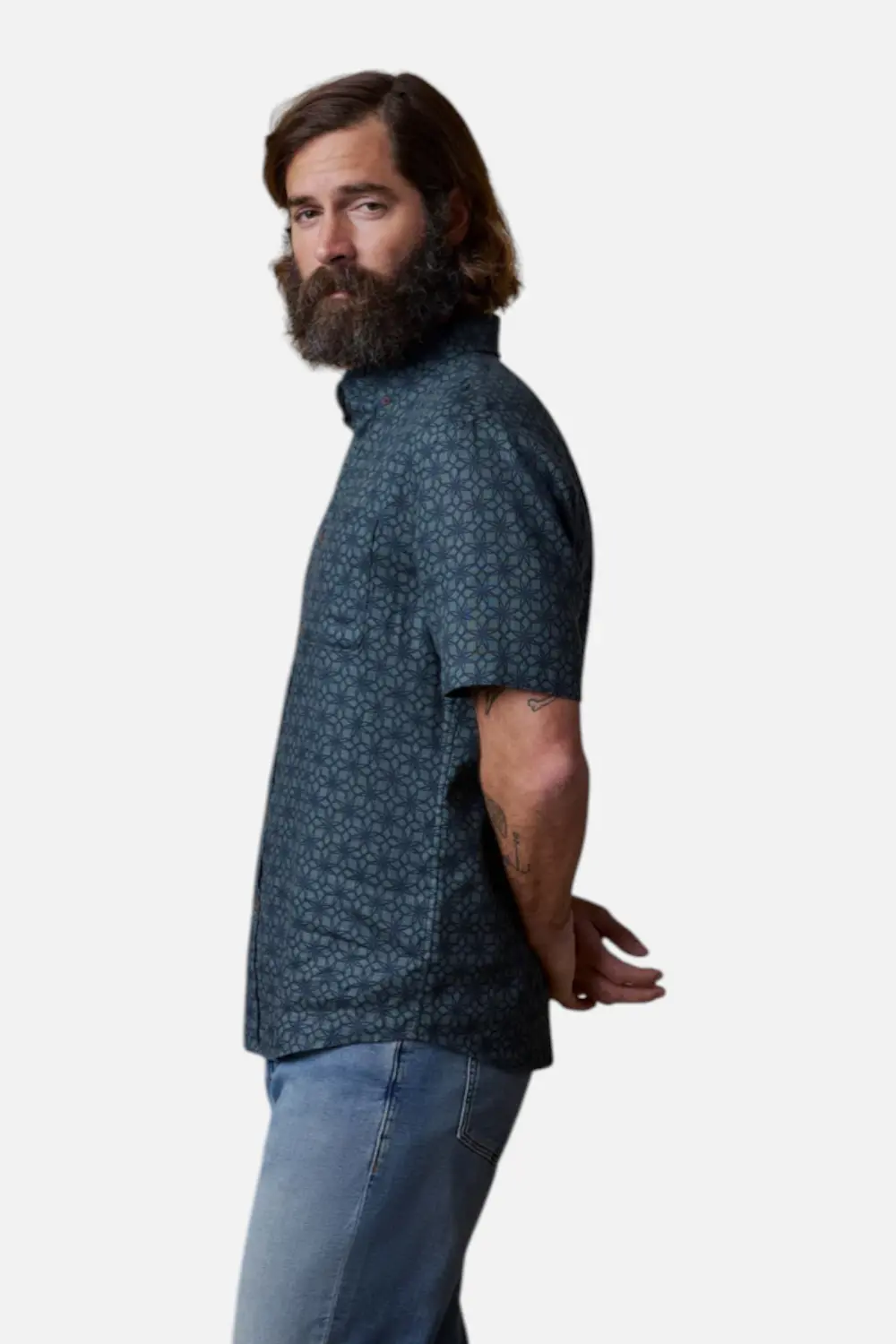 Faherty Short Sleeve Breeze Shirt Spruce Lotus Tile 2