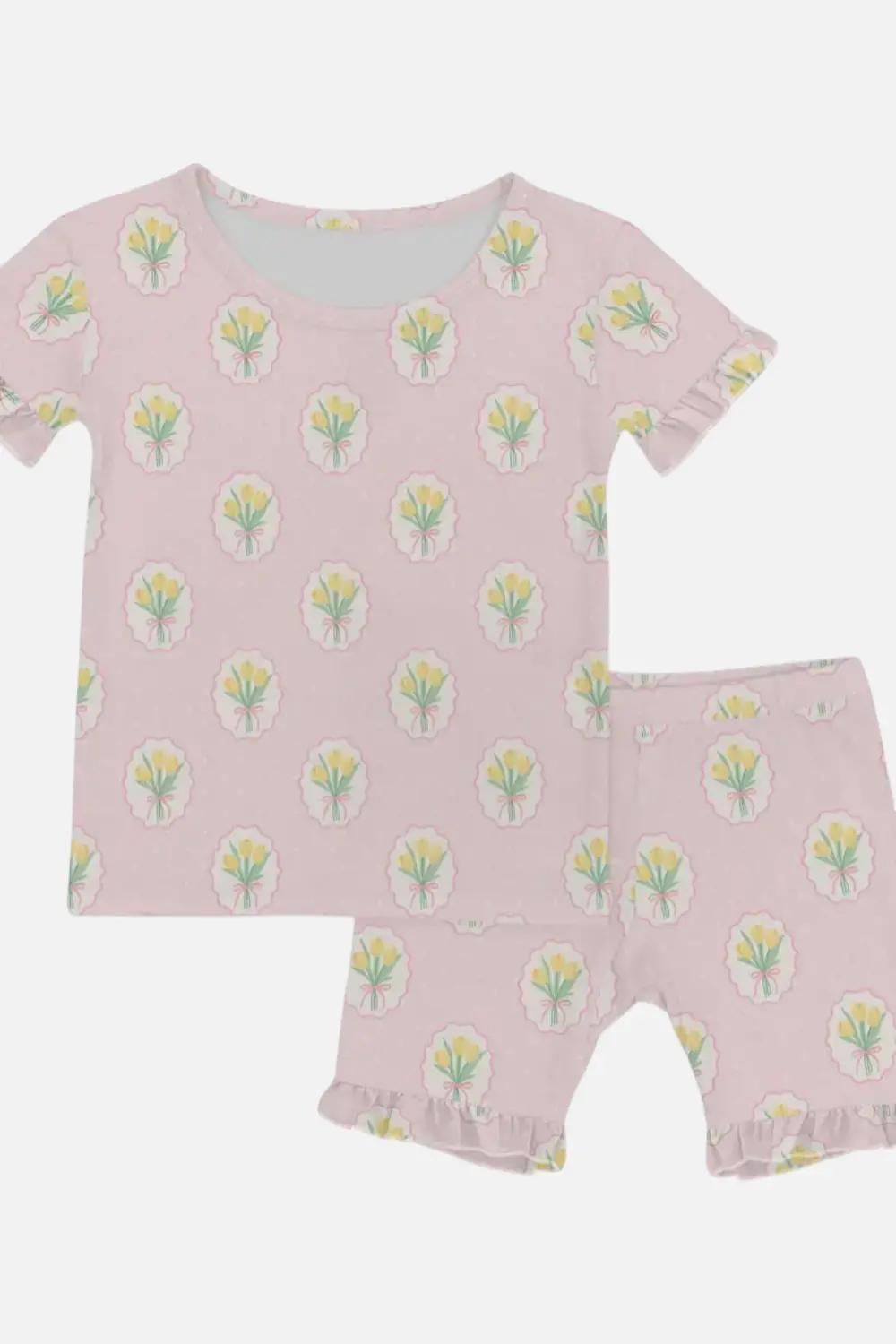 Goosies Kid's Short Sleeve Shirt And Shorts Ruffle Pj In Fancy Tulips 1